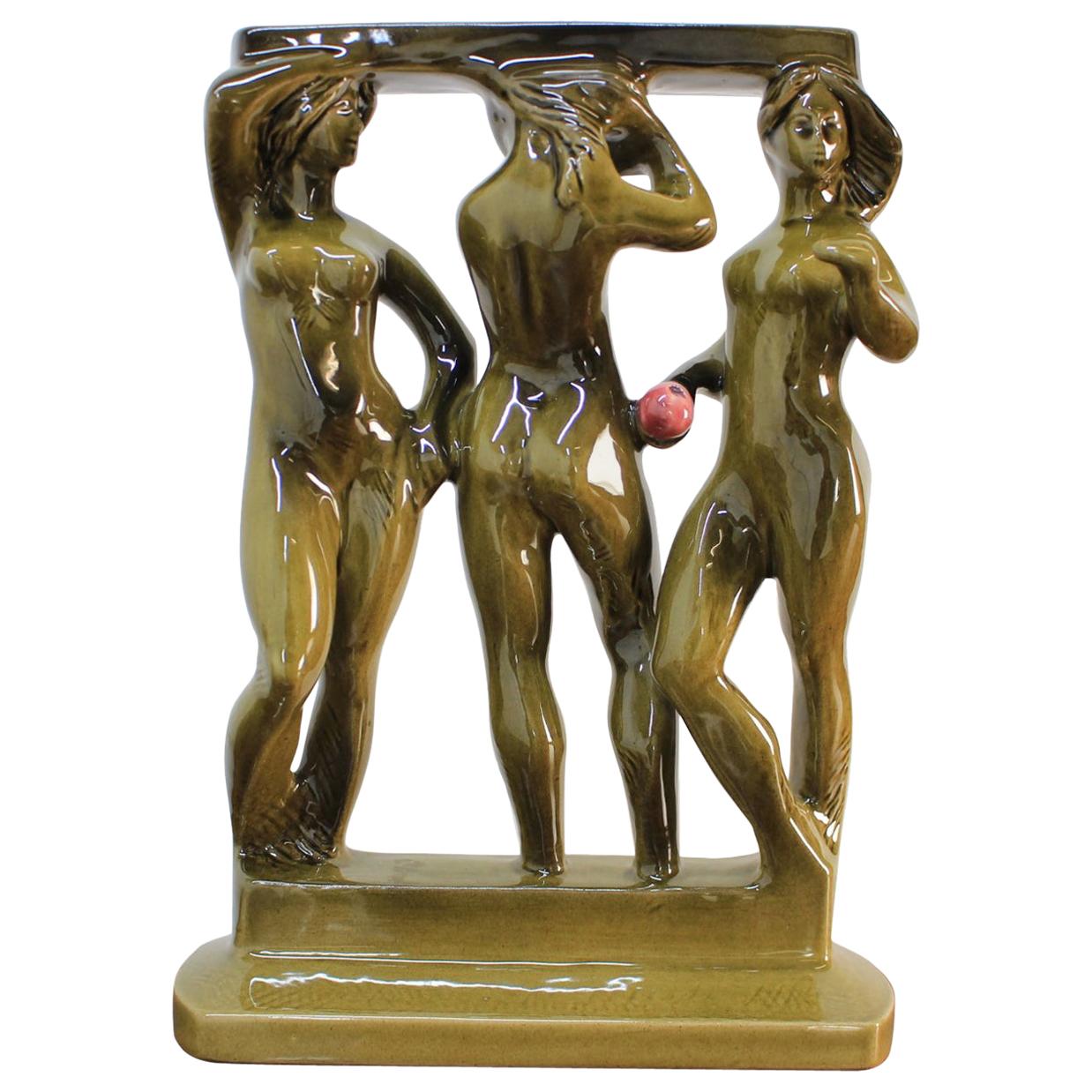 Midcentury Ceramic Sculpture of Women, Three Graces, Design Zdenek Farnik, 1960s