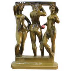 Retro Midcentury Ceramic Sculpture of Women, Three Graces, Design Zdenek Farnik, 1960s
