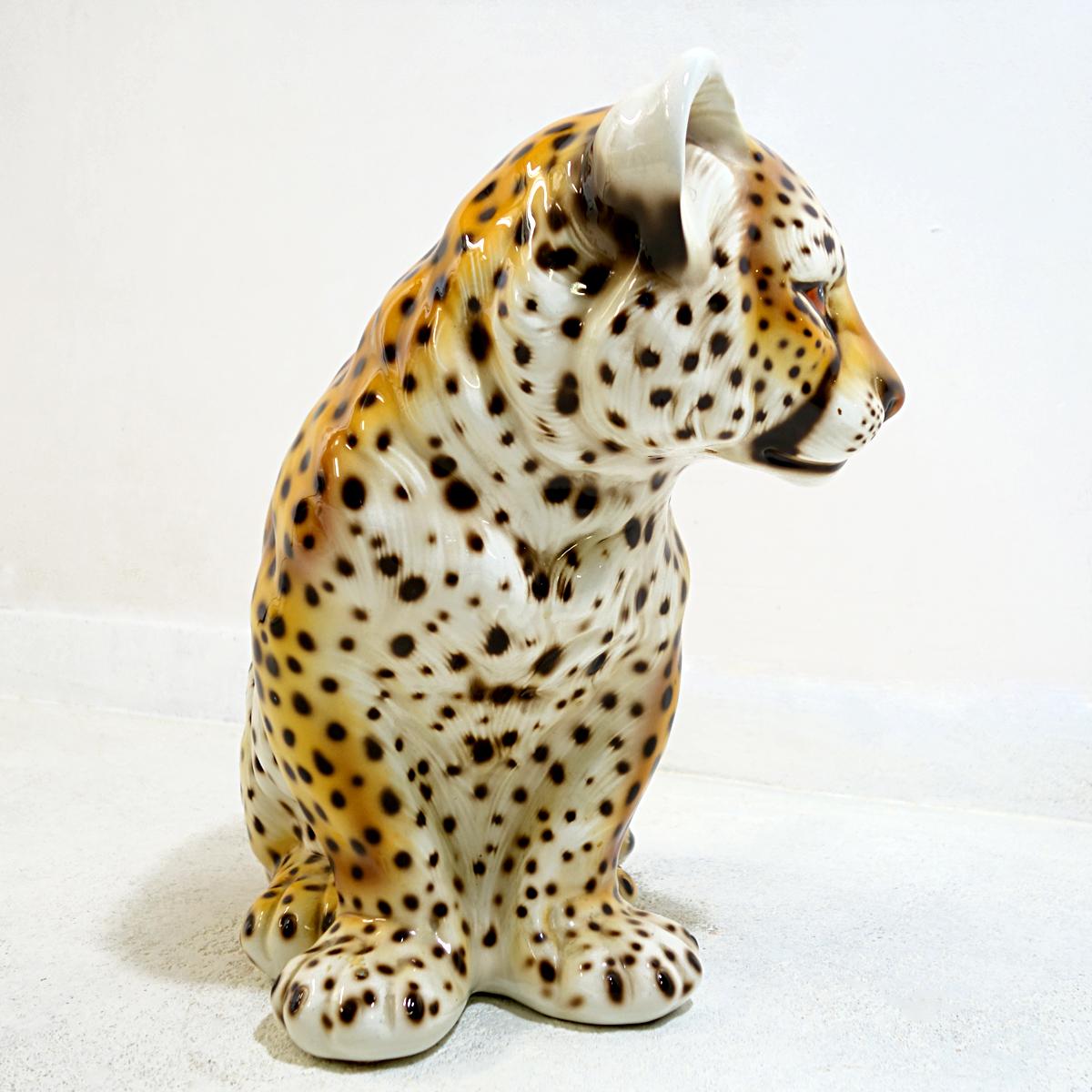 Mid-Century Modern Midcentury Ceramic Statuette of a Baby Panther in the Style of Ronzan For Sale