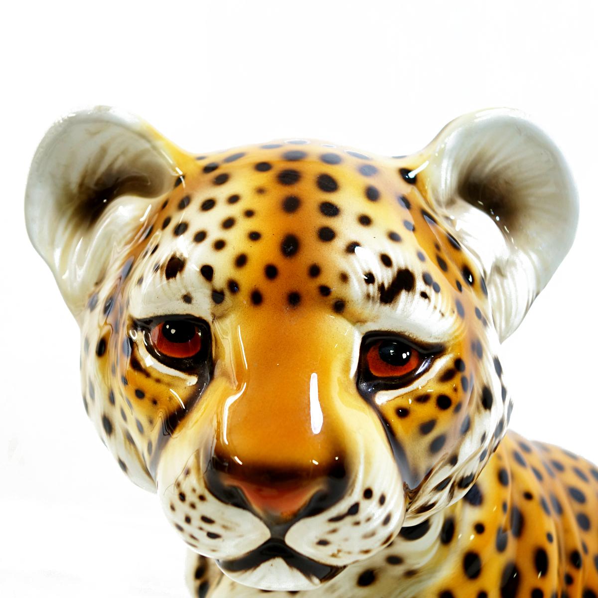 Italian Midcentury Ceramic Statuette of a Baby Panther in the Style of Ronzan
