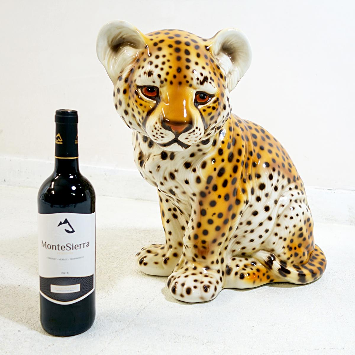 Midcentury Ceramic Statuette of a Baby Panther in the Style of Ronzan In Good Condition In Doornspijk, NL