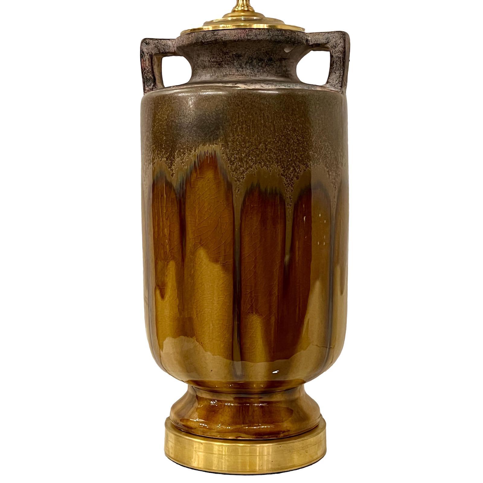 Glazed Single Mid-Century Ceramic Table Lamp For Sale