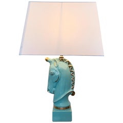 Retro Mid Century Ceramic Unicorn, Horse Head Table Lamp, 1950s