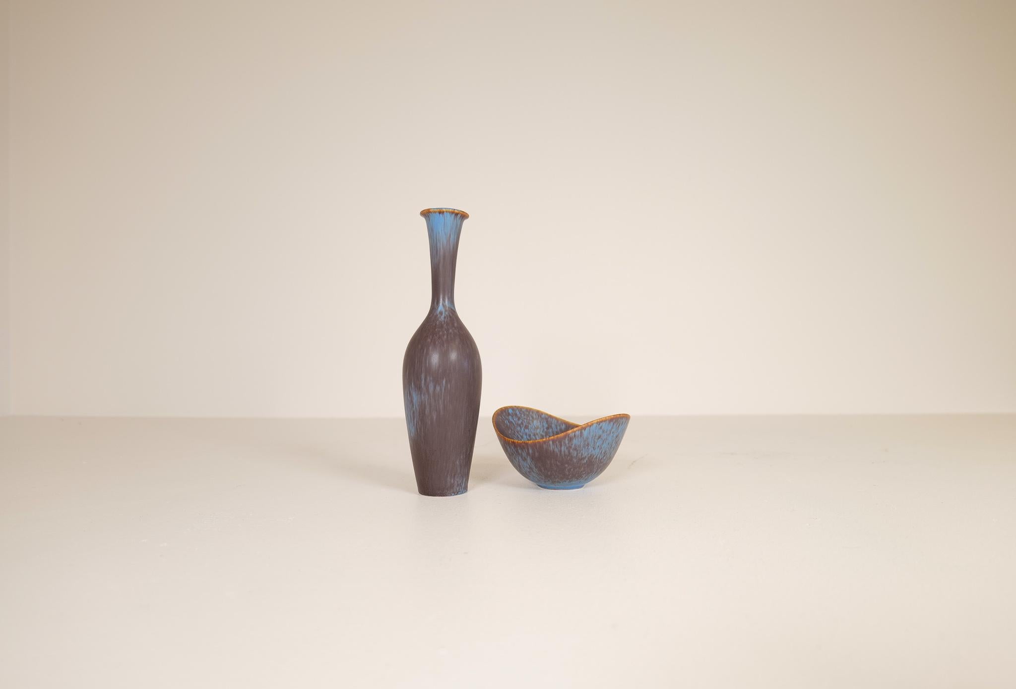 Mid-Century Modern Vase et bol en céramique moderne du milieu du siècle Gunnar Nylund Rörstrand, Suède, années 1950 en vente