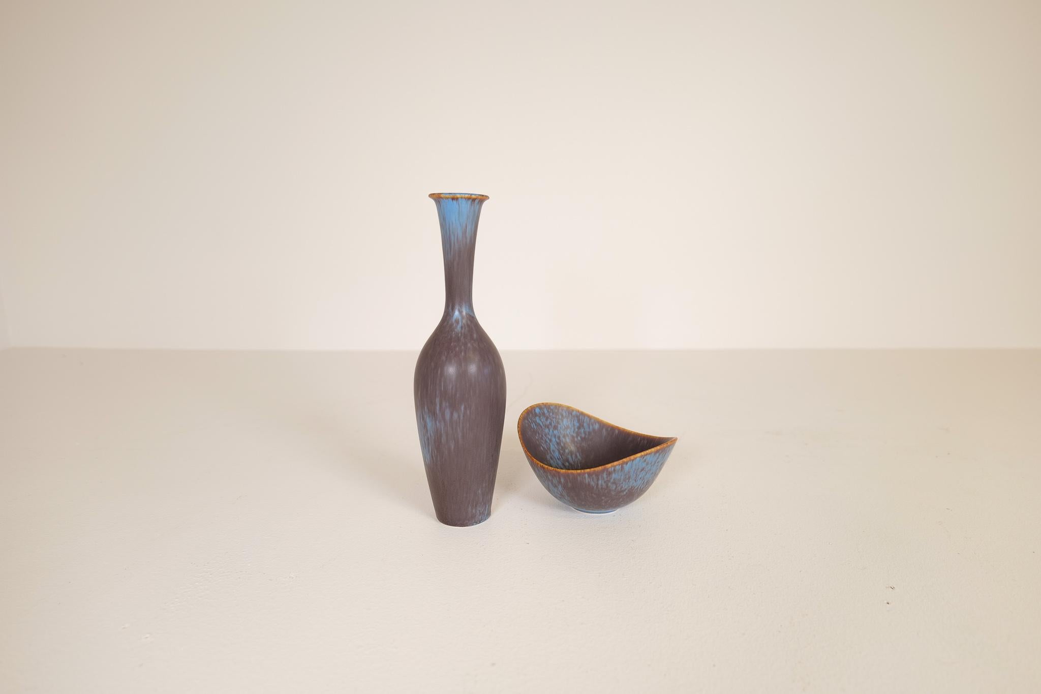 Swedish Midcentury Modern Ceramic Vase and Bowl Gunnar Nylund Rörstrand, Sweden, 1950s For Sale