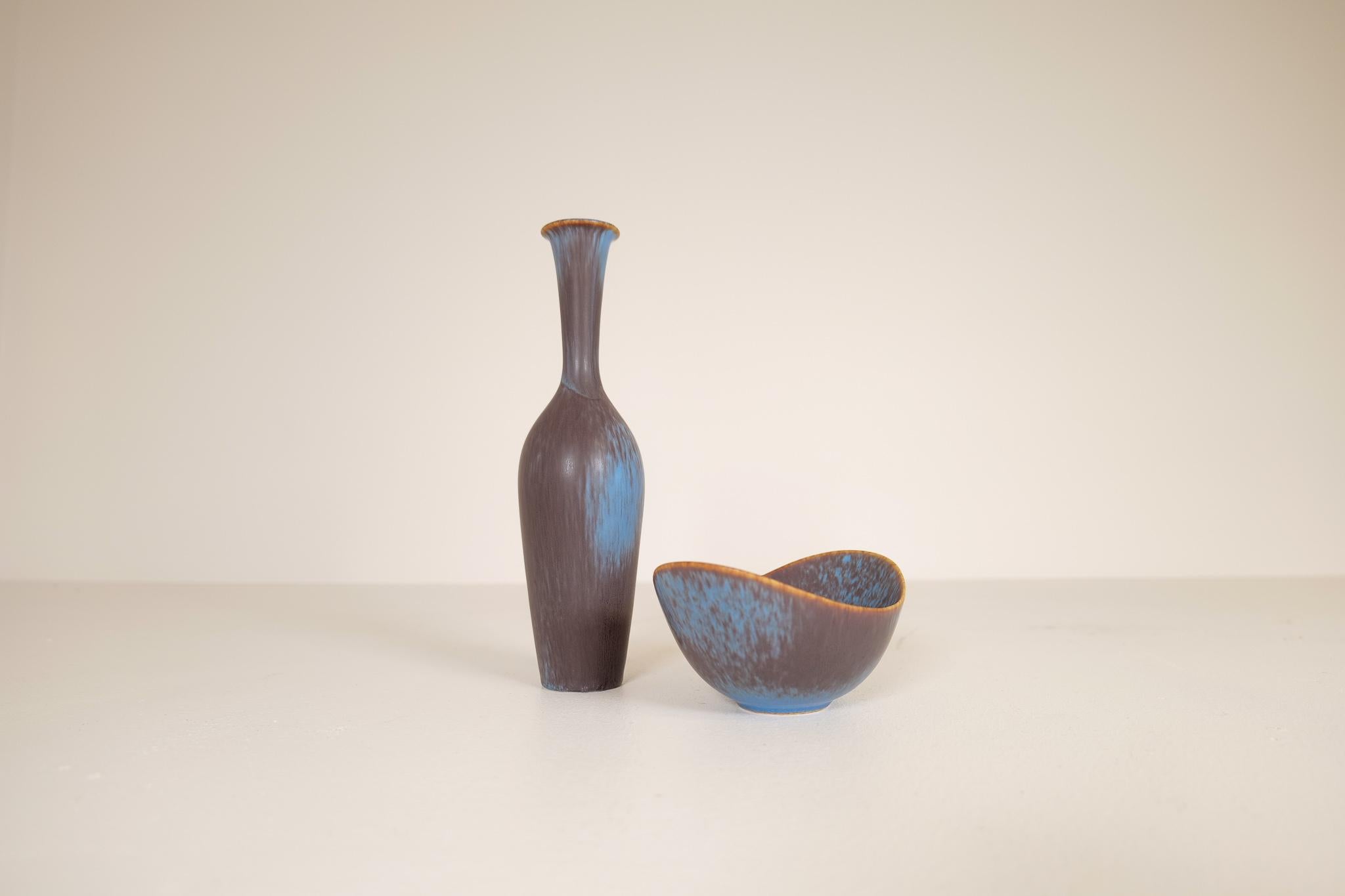 Milieu du XXe siècle Vase et bol en céramique moderne du milieu du siècle Gunnar Nylund Rörstrand, Suède, années 1950 en vente