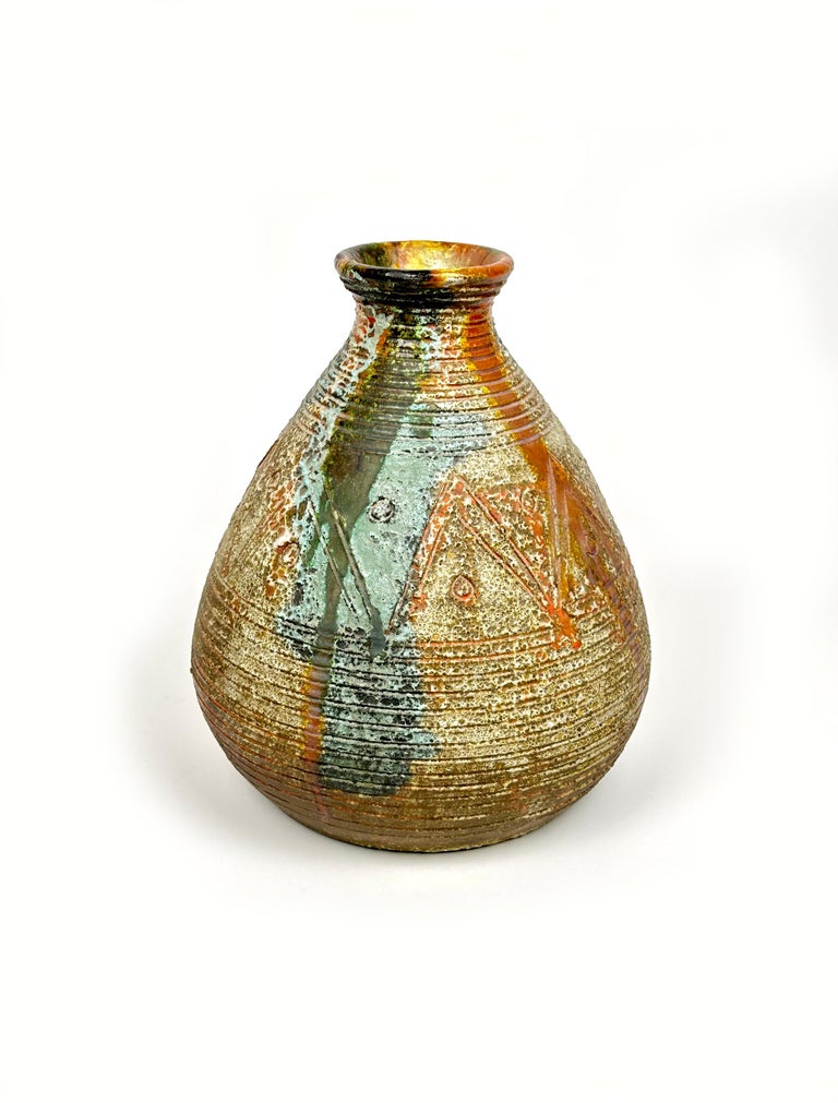 Mid-Century Modern Midcentury Ceramic Vase by Sardinian Artist Claudio Pulli, Italy, 1970s For Sale