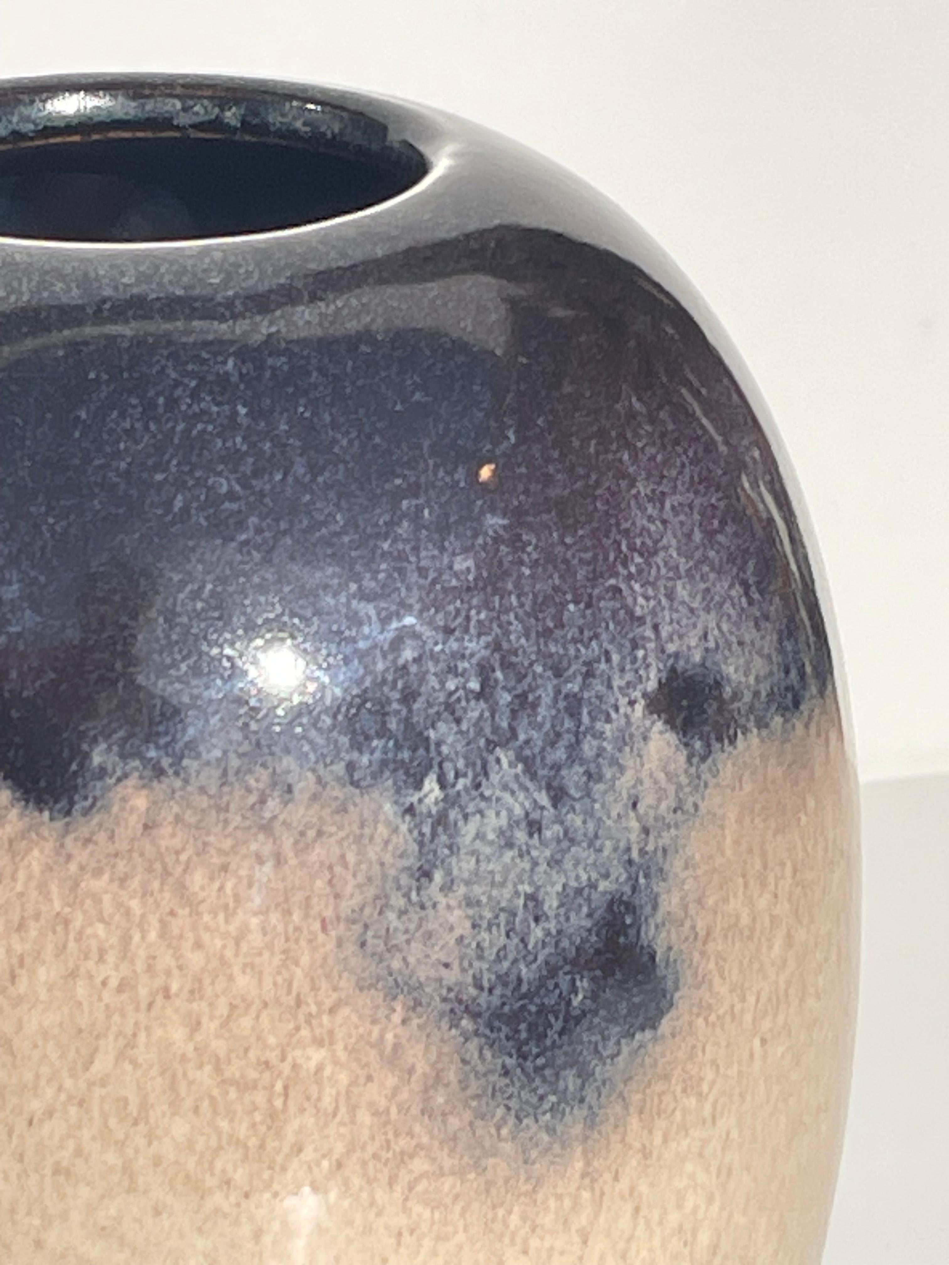 Pottery Midcentury Ceramic Vase with Cloudy Glazed Decor For Sale