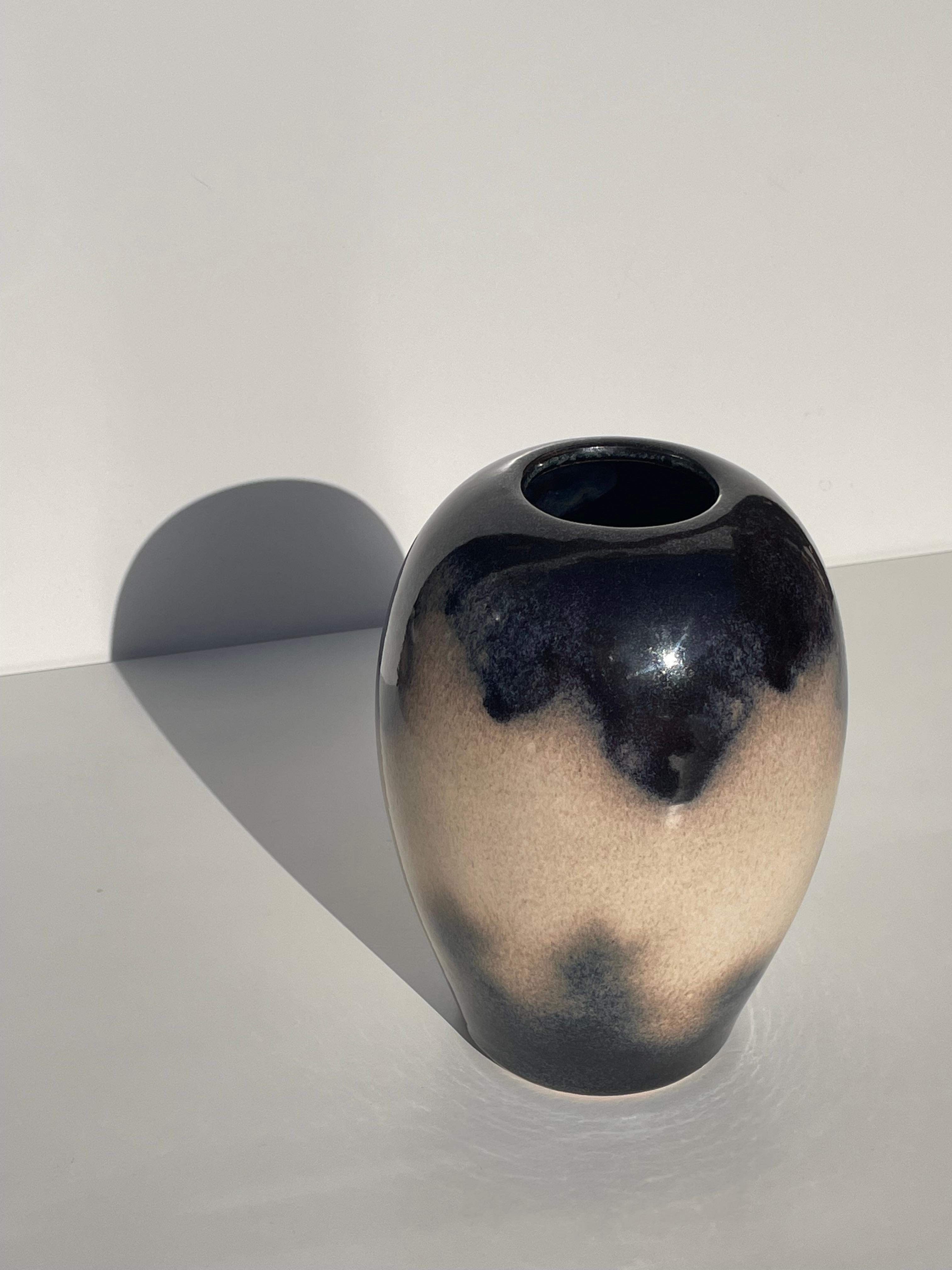 Midcentury Ceramic Vase with Cloudy Glazed Decor For Sale 1
