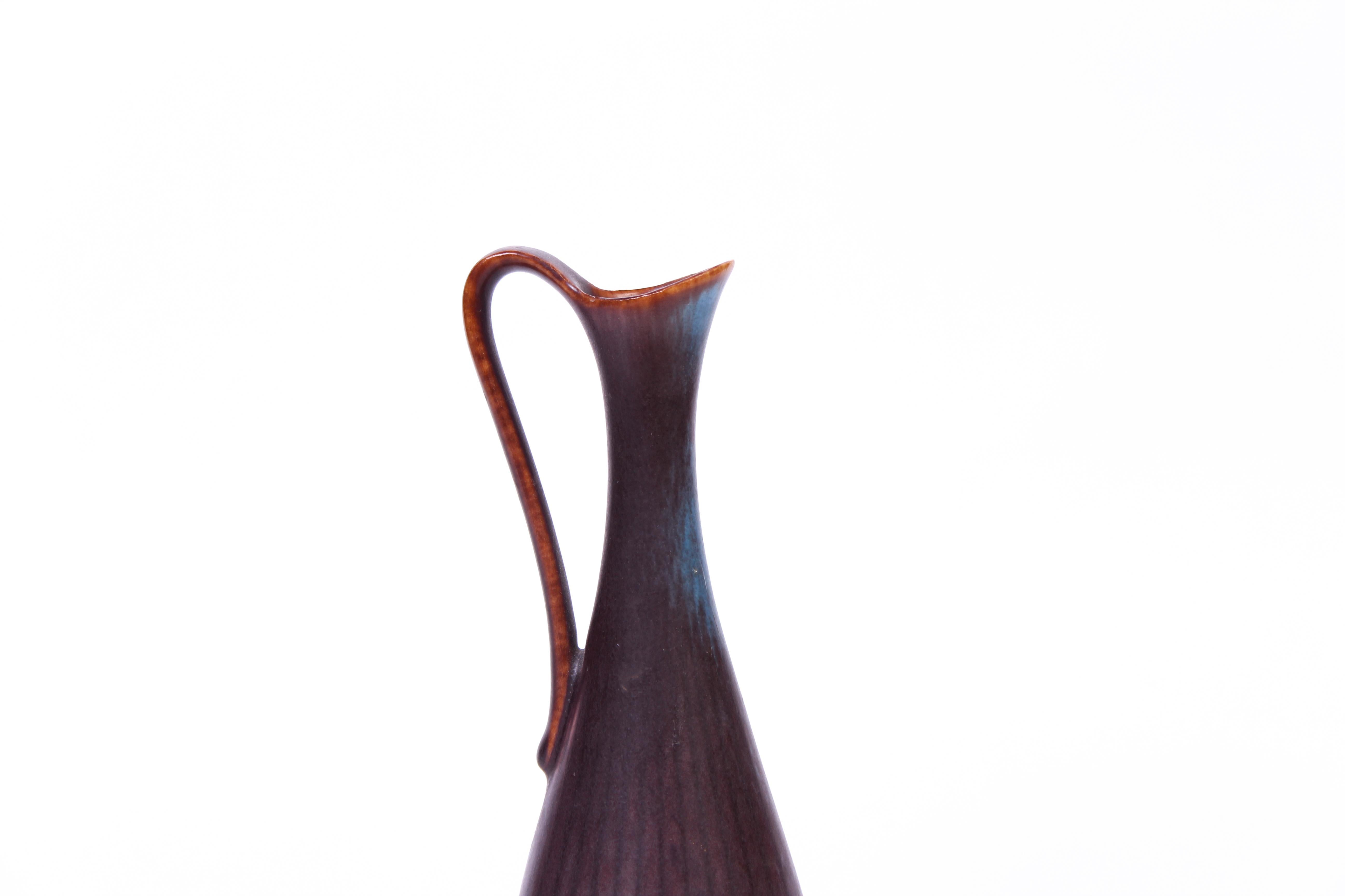 Scandinavian Modern Midcentury Ceramic Vase with Handle by Gunnar Nylund for Rörstrand For Sale