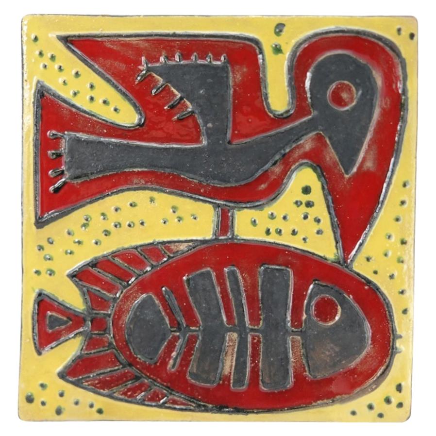 Midcentury Ceramic Wall Plate with Bird Motif, 1970s