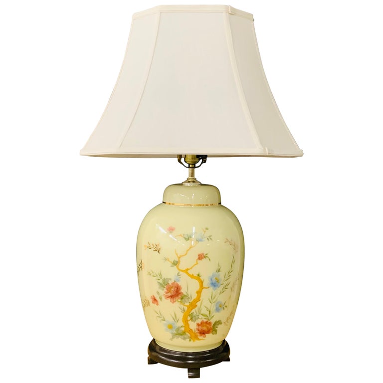 Midcentury Ceramic with Flower Design Table Lamp For Sale at 1stDibs