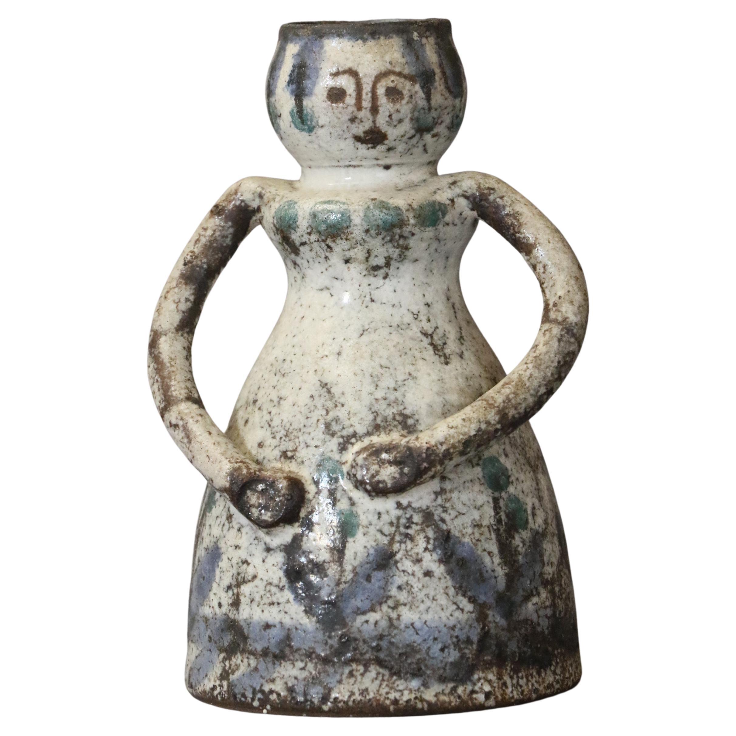 Femme en céramique du milieu du siècle par l'Atelier Le Murier Gustave Reynaud, Vallauris, années 1960