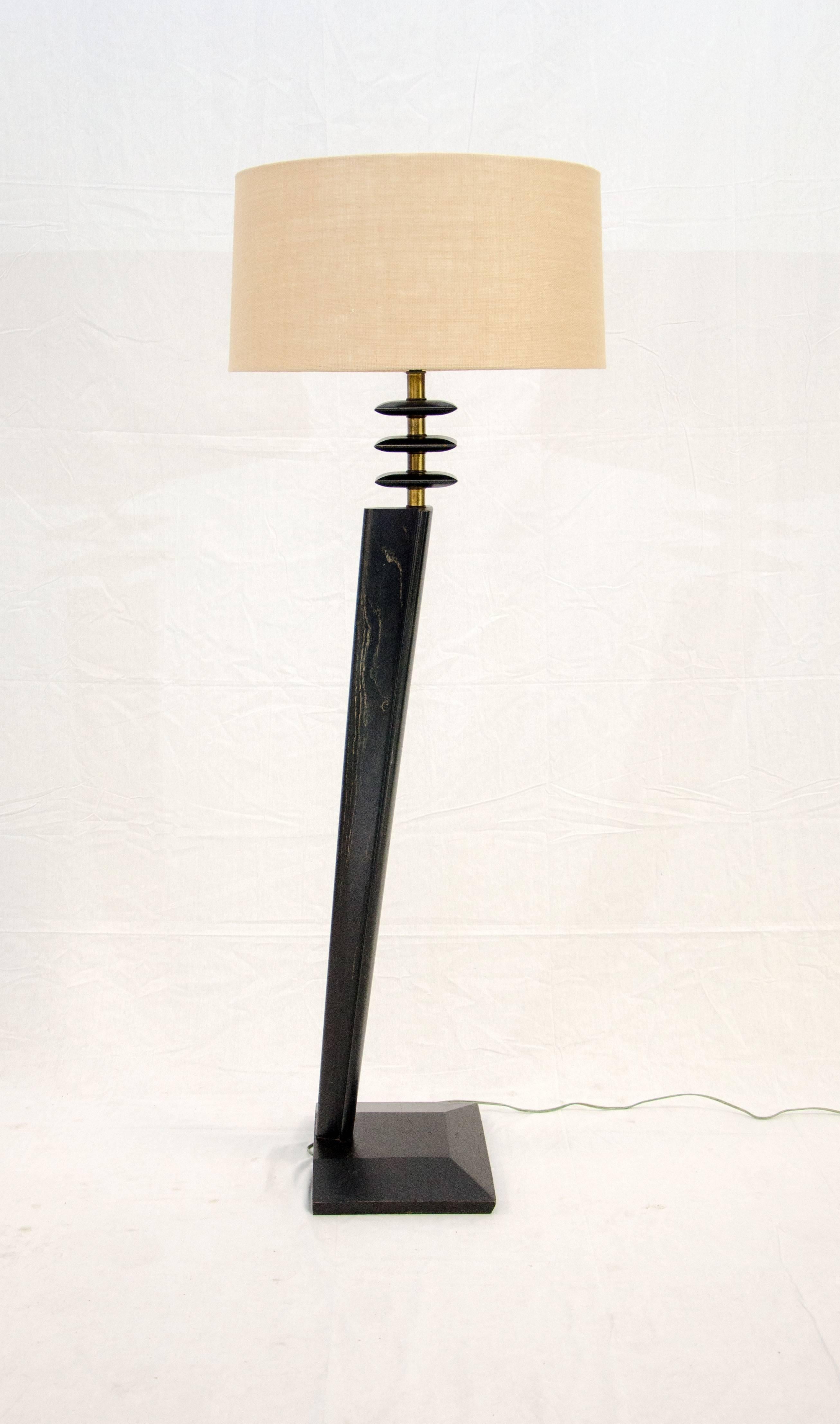 Midcentury Cerused Black Floor Lamp In Good Condition In Crockett, CA