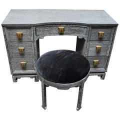 Midcentury Cerused Vanity and Stool