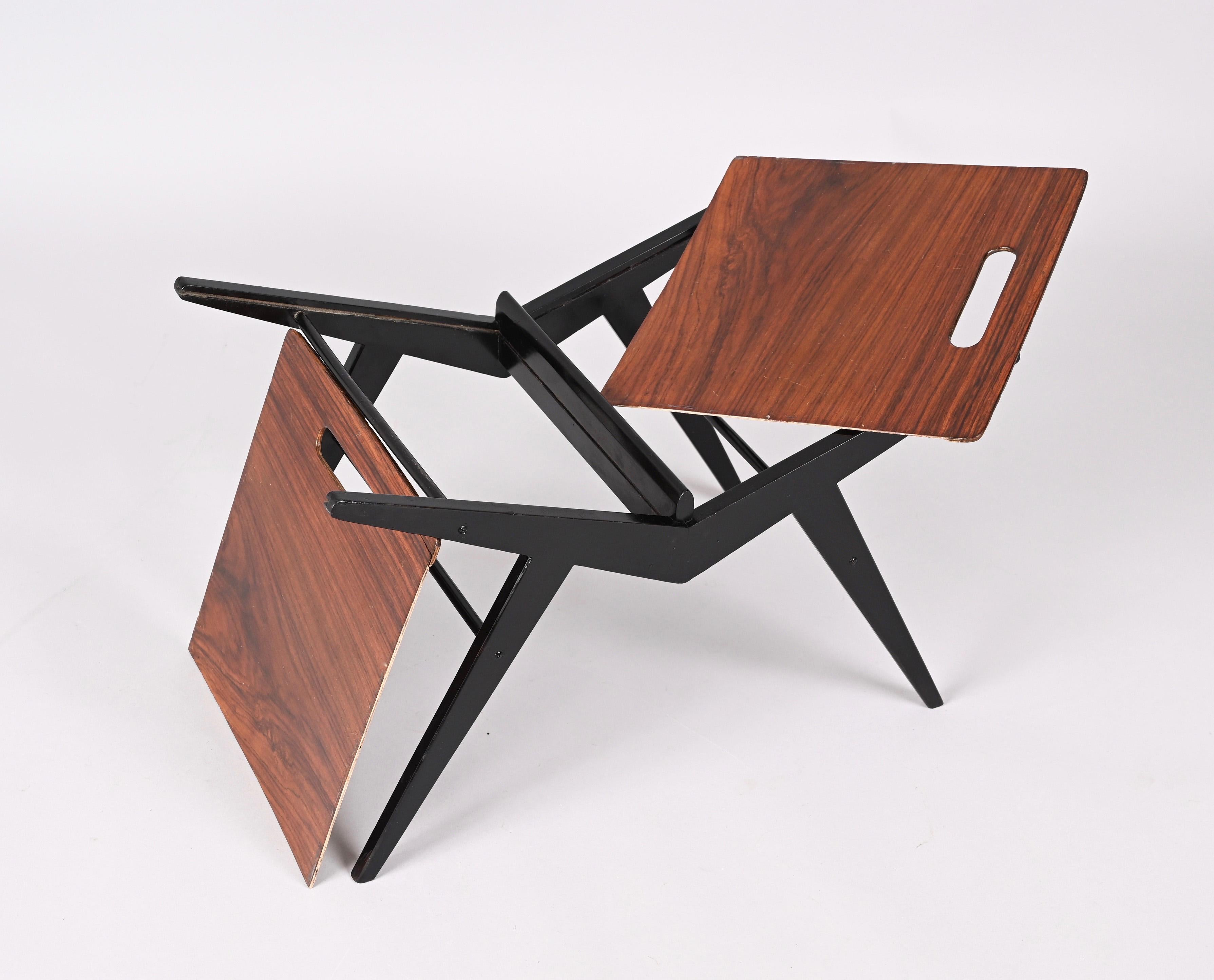 Mid-Century Cesare Lacca Black Lacquered Beech Wood Italian Magazine Rack, 1950s For Sale 7