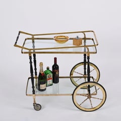 Chariot de bar italien du milieu du siècle Cesar Lacca en laiton et bois laqué noir, années 1950