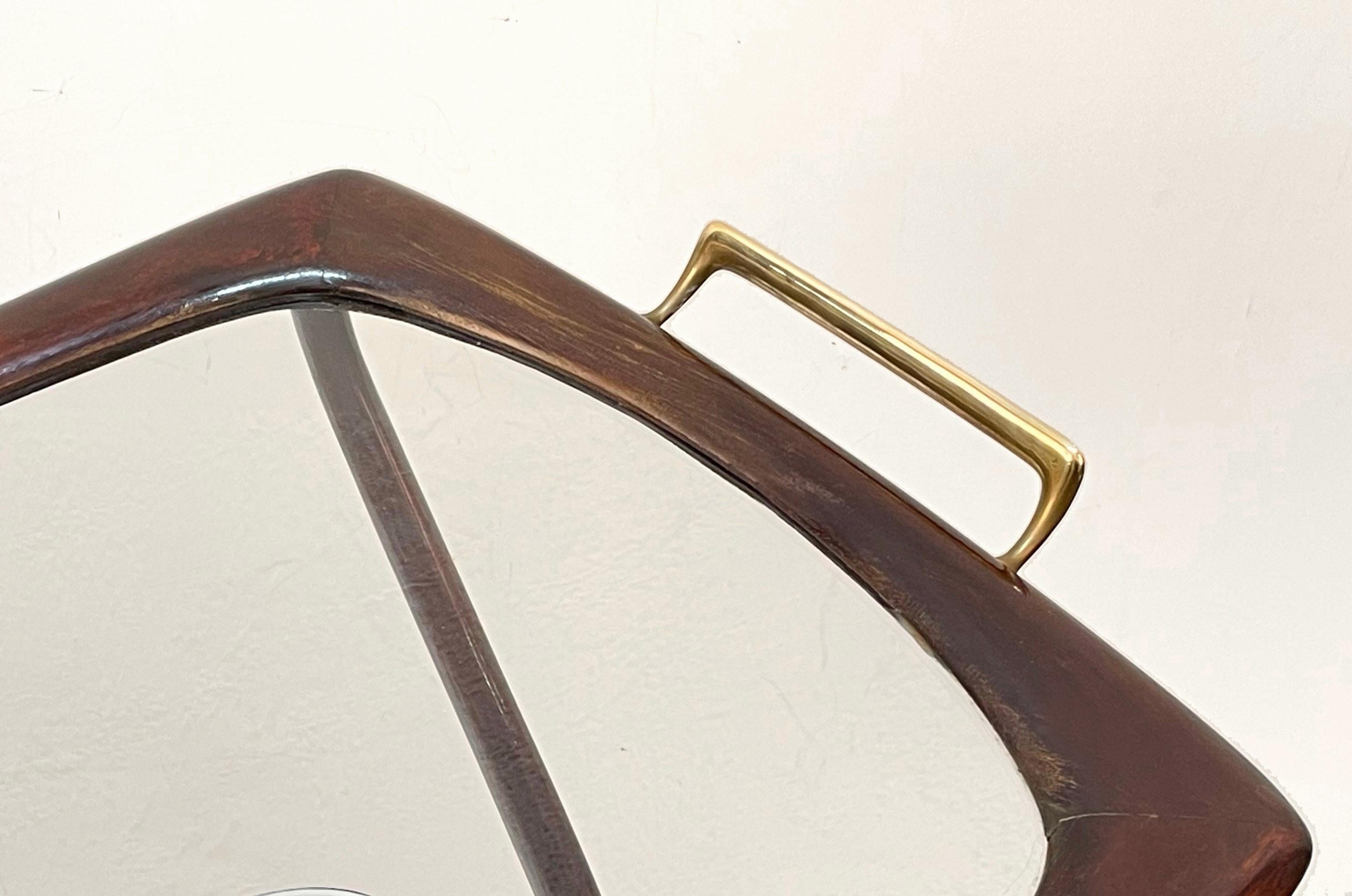 Midcentury Cesare Lacca Brass and Wood Italian Oval Serivng  Bar Cart, 1950s 13