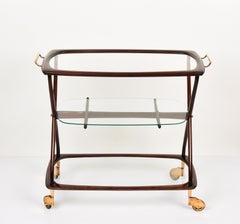 Italienische ovale Serivng aus Messing und Holz von Cesare Lacca aus der Mitte des Jahrhunderts  Barwagen, 1950er Jahre