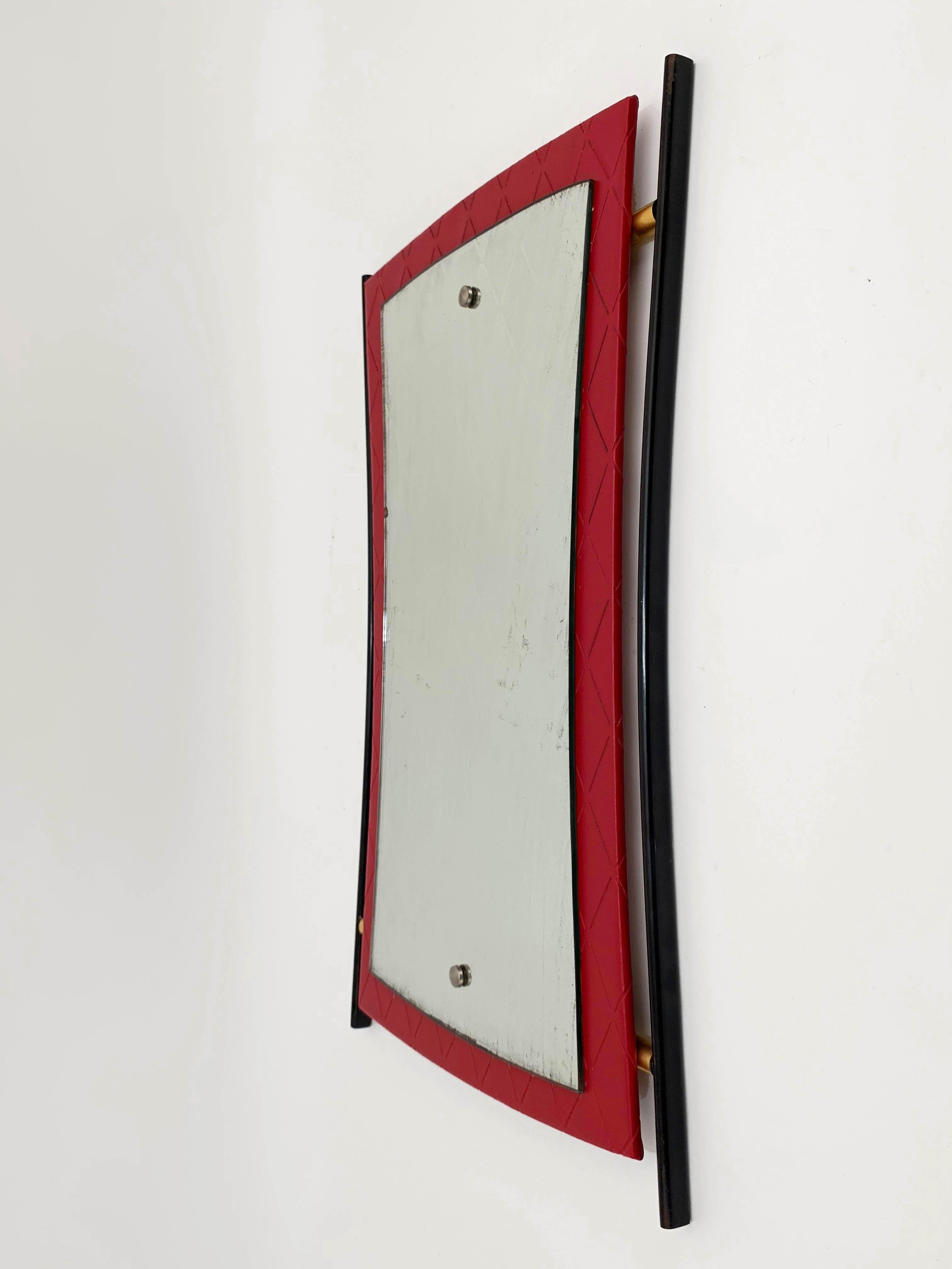 Midcentury Cesare Lacca Enameled Iron, Wood and Brass Italian Wall Mirror, 1950s For Sale 1