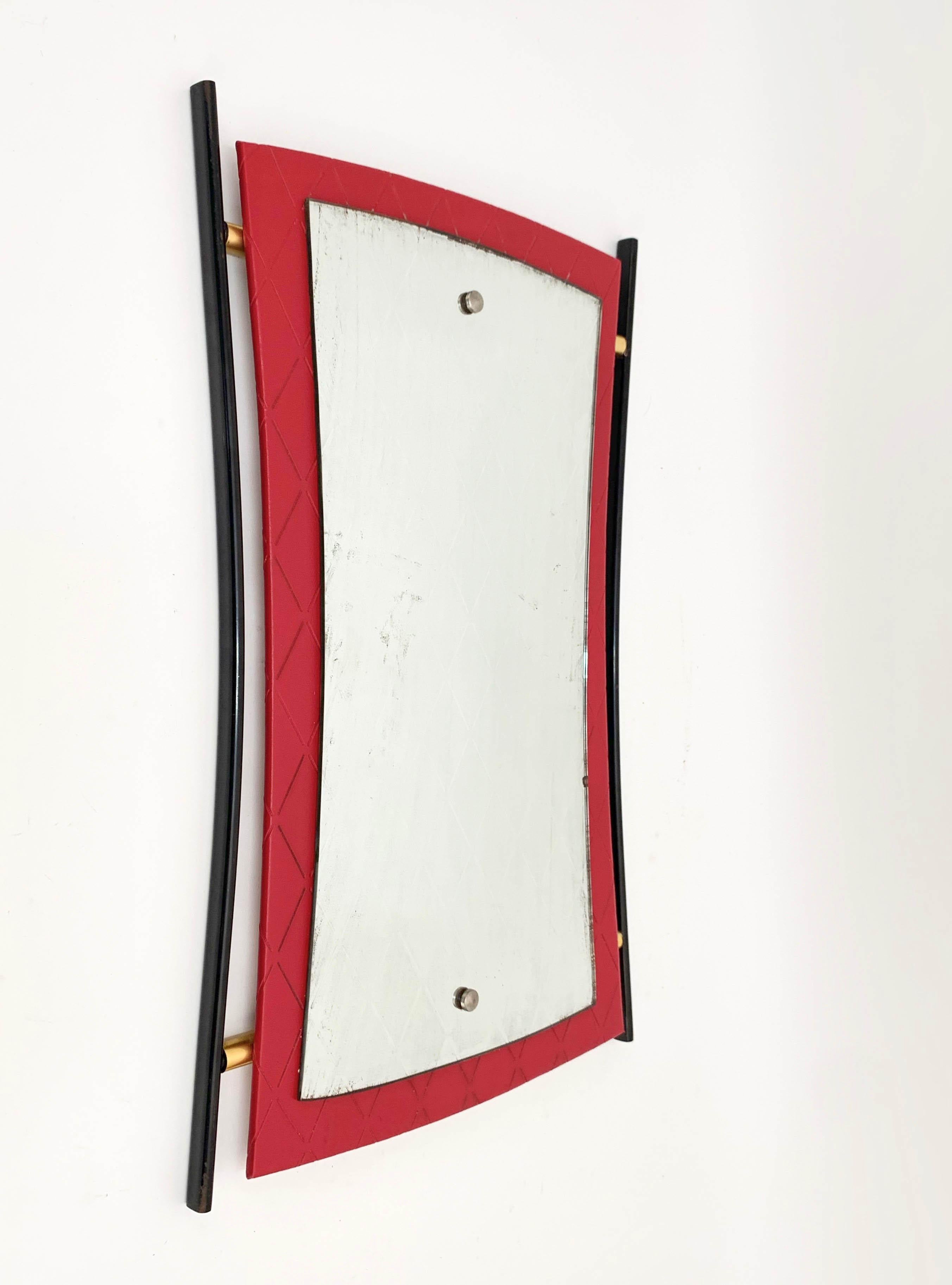 Midcentury Cesare Lacca Enameled Iron, Wood and Brass Italian Wall Mirror, 1950s For Sale 8