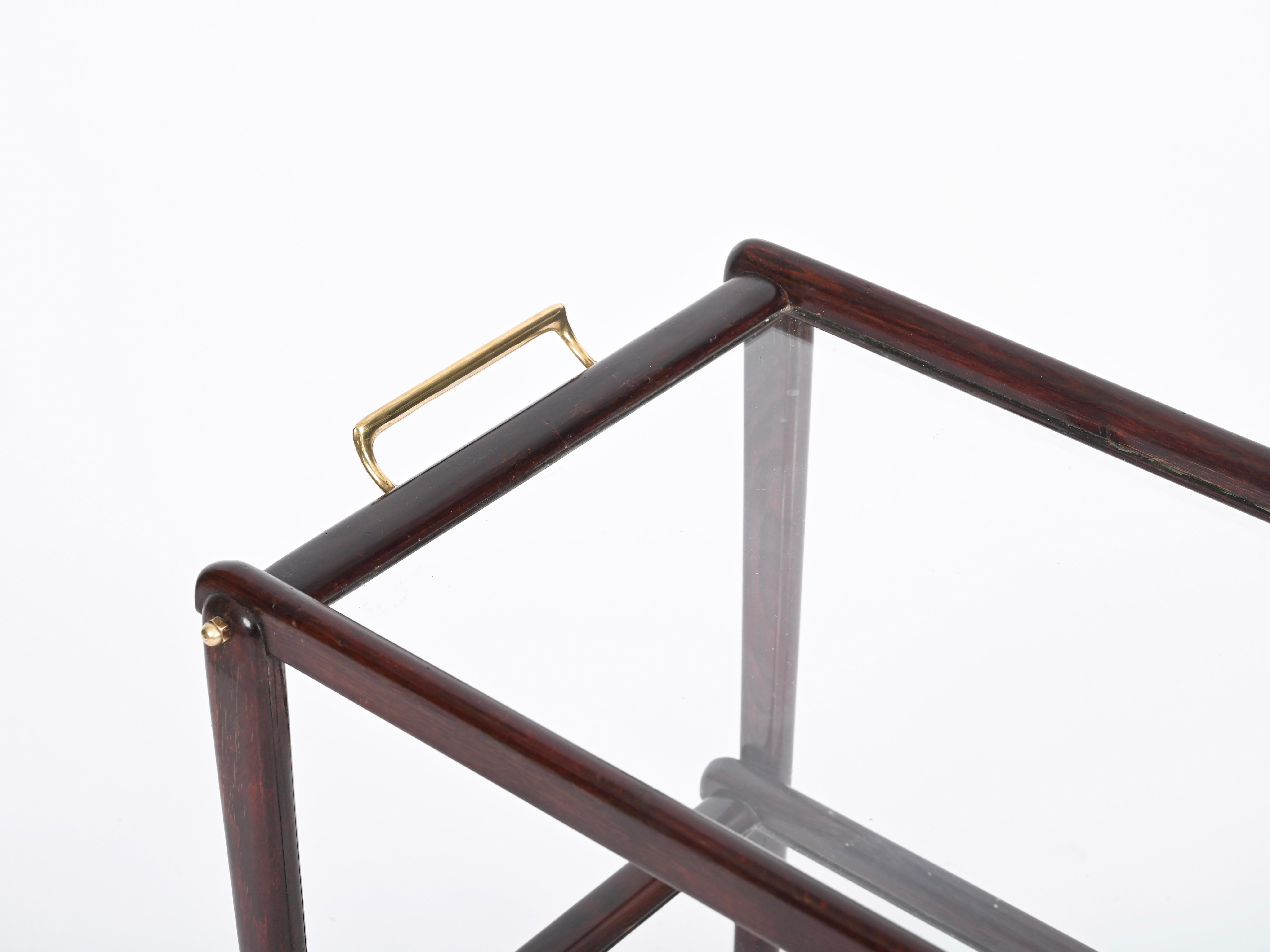 Cesare Lacca Italienischer Servierwagen aus der Mitte des Jahrhunderts, Barwagen aus Holz und Glas, 1950 im Angebot 4