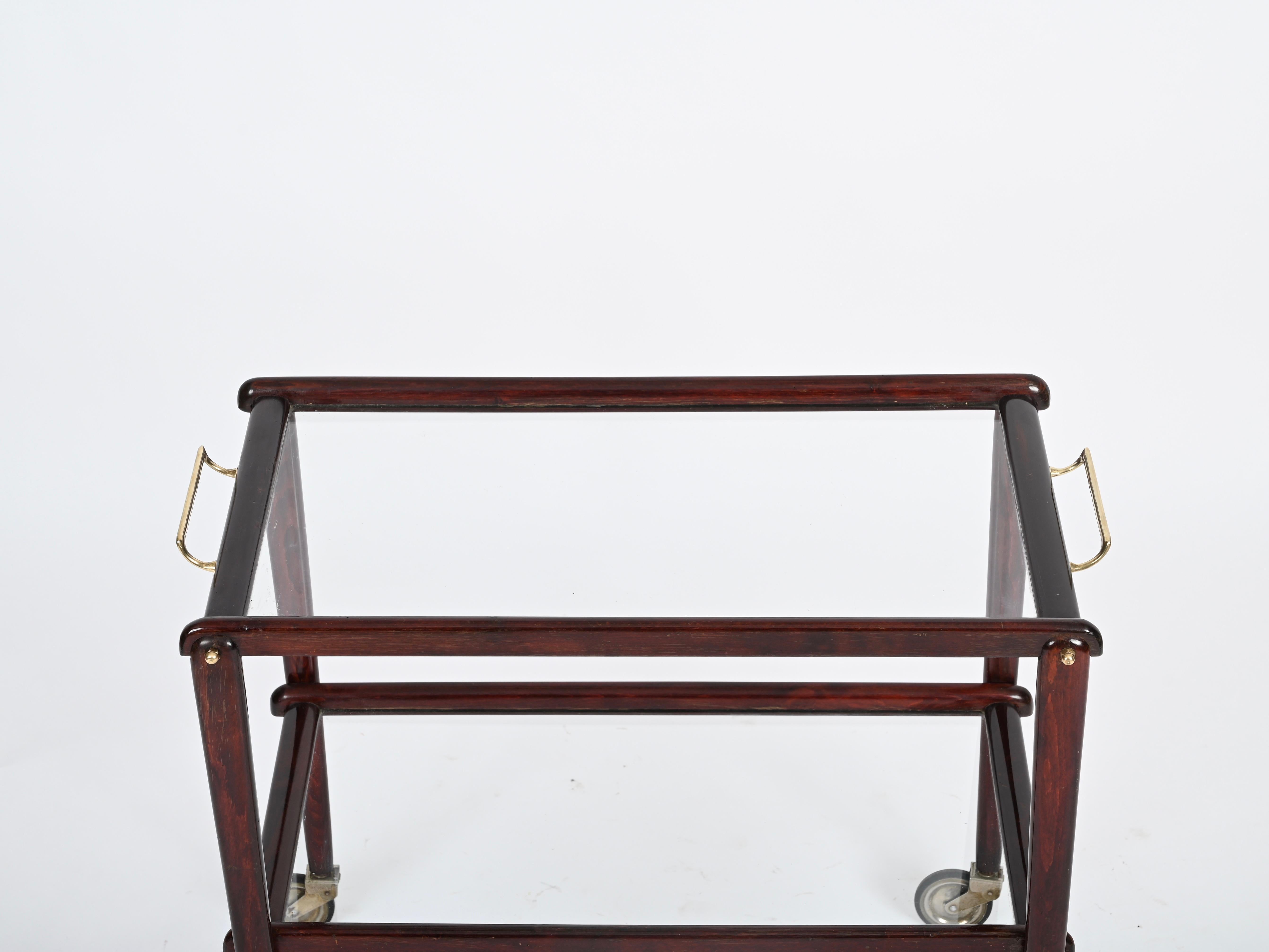 Cesare Lacca Italienischer Servierwagen aus der Mitte des Jahrhunderts, Barwagen aus Holz und Glas, 1950 im Angebot 5
