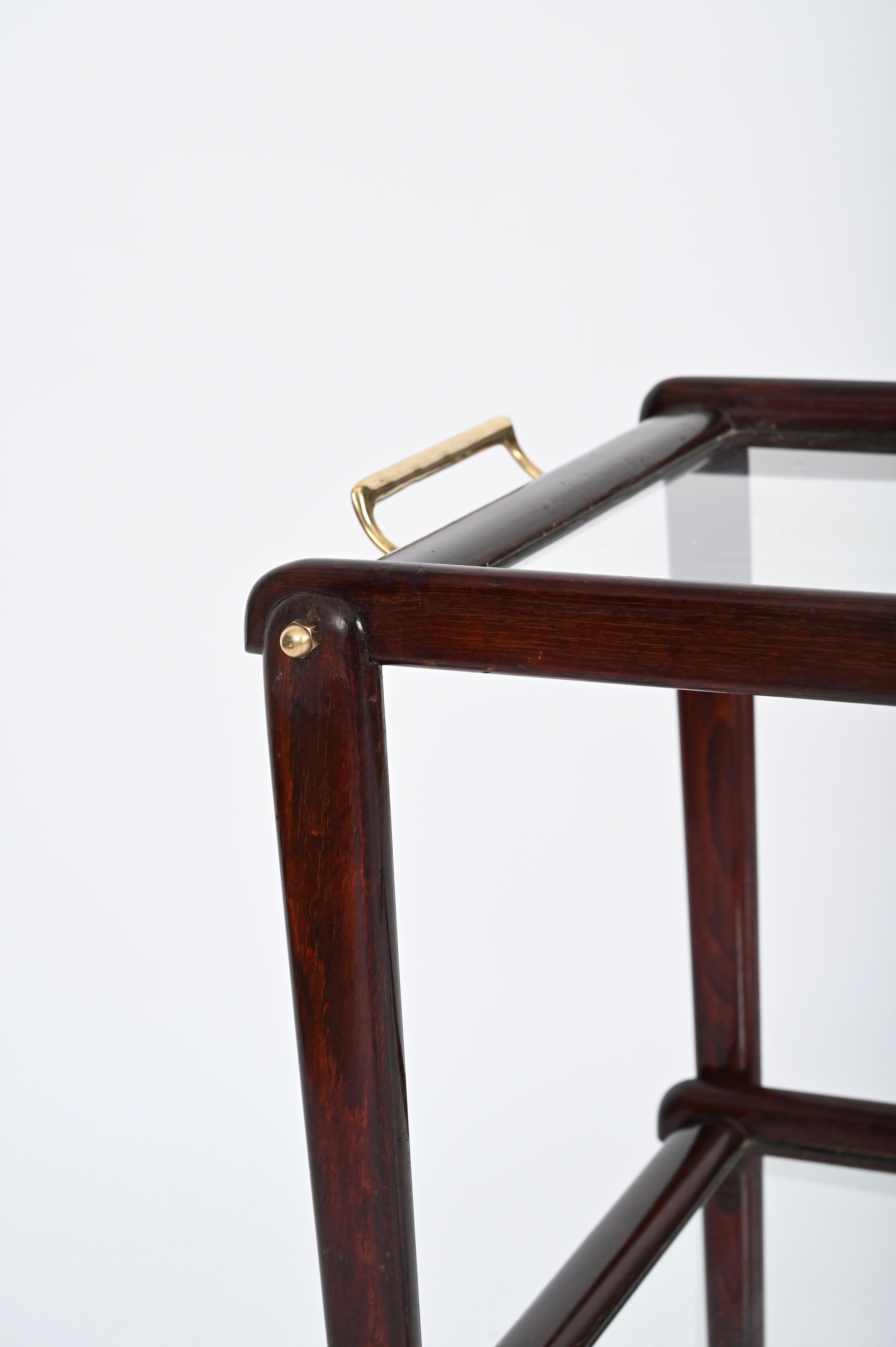 Cesare Lacca Italienischer Servierwagen aus der Mitte des Jahrhunderts, Barwagen aus Holz und Glas, 1950 im Angebot 6