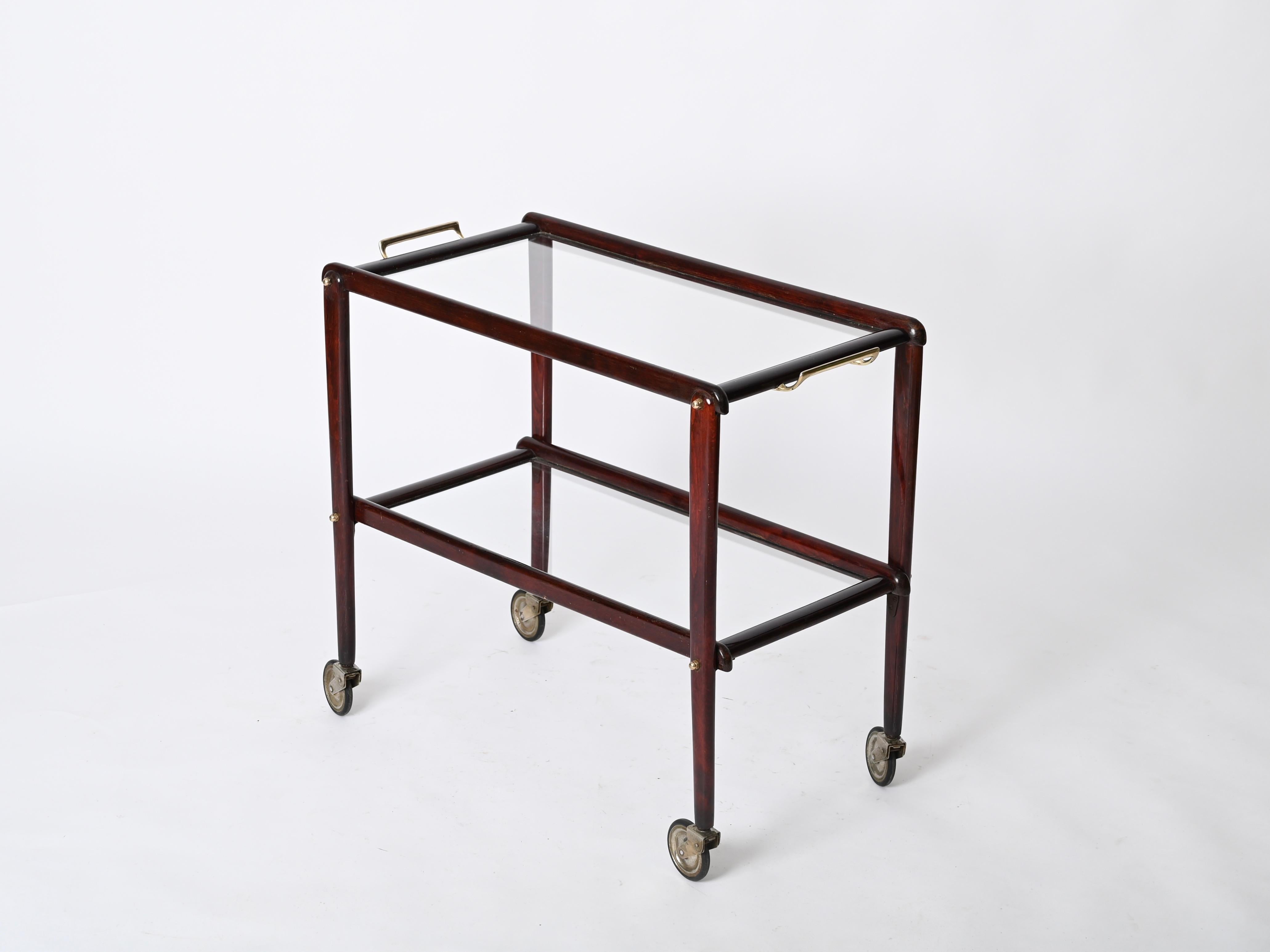 Cesare Lacca Italienischer Servierwagen aus der Mitte des Jahrhunderts, Barwagen aus Holz und Glas, 1950 im Angebot 7