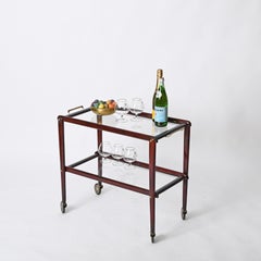 Chariot de bar de service italien du milieu du siècle dernier Cesare Lacca en bois et verre, 1950