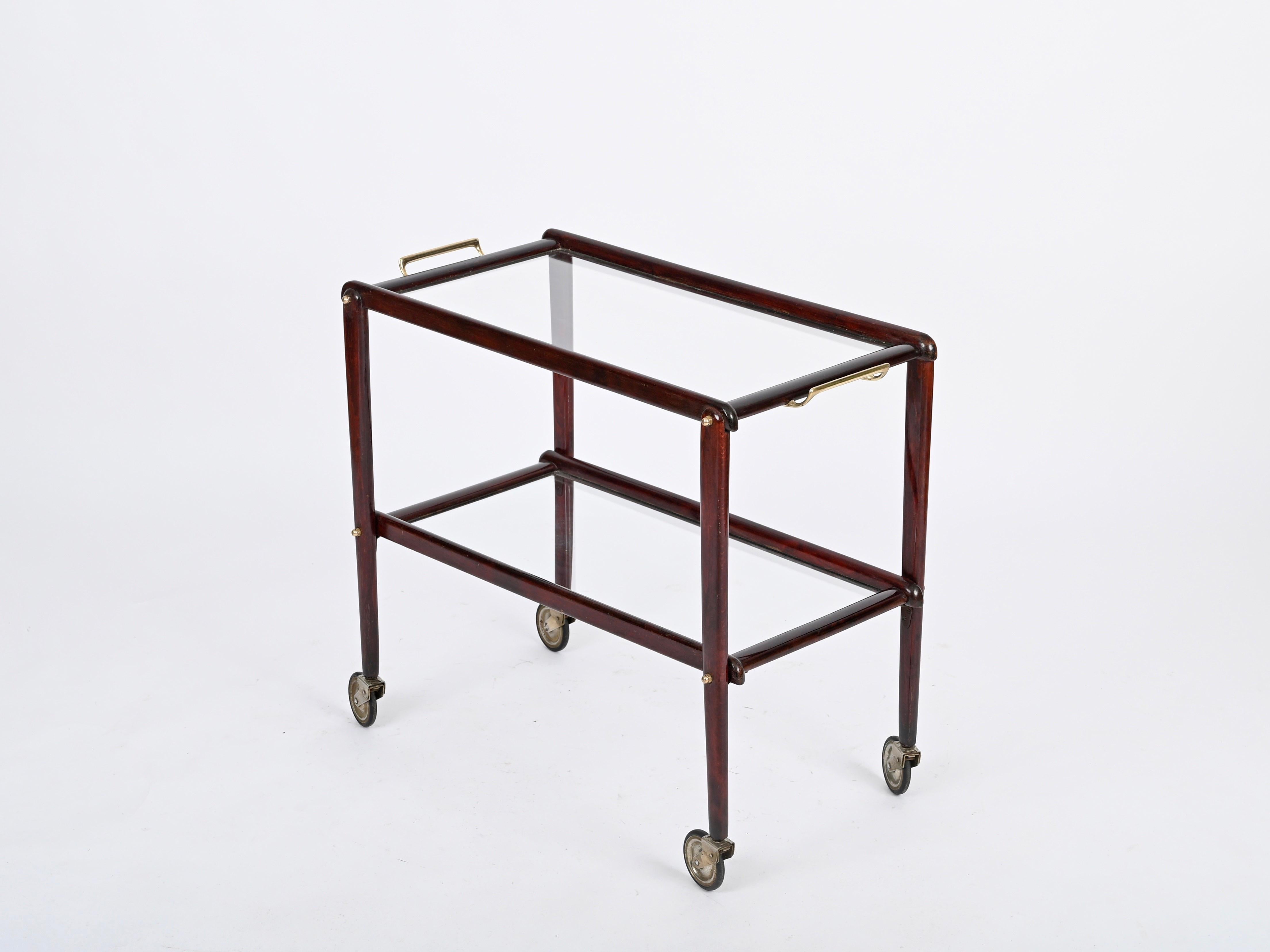 Cesare Lacca Italienischer Servierwagen aus der Mitte des Jahrhunderts, Barwagen aus Holz und Glas, 1950 im Angebot 2