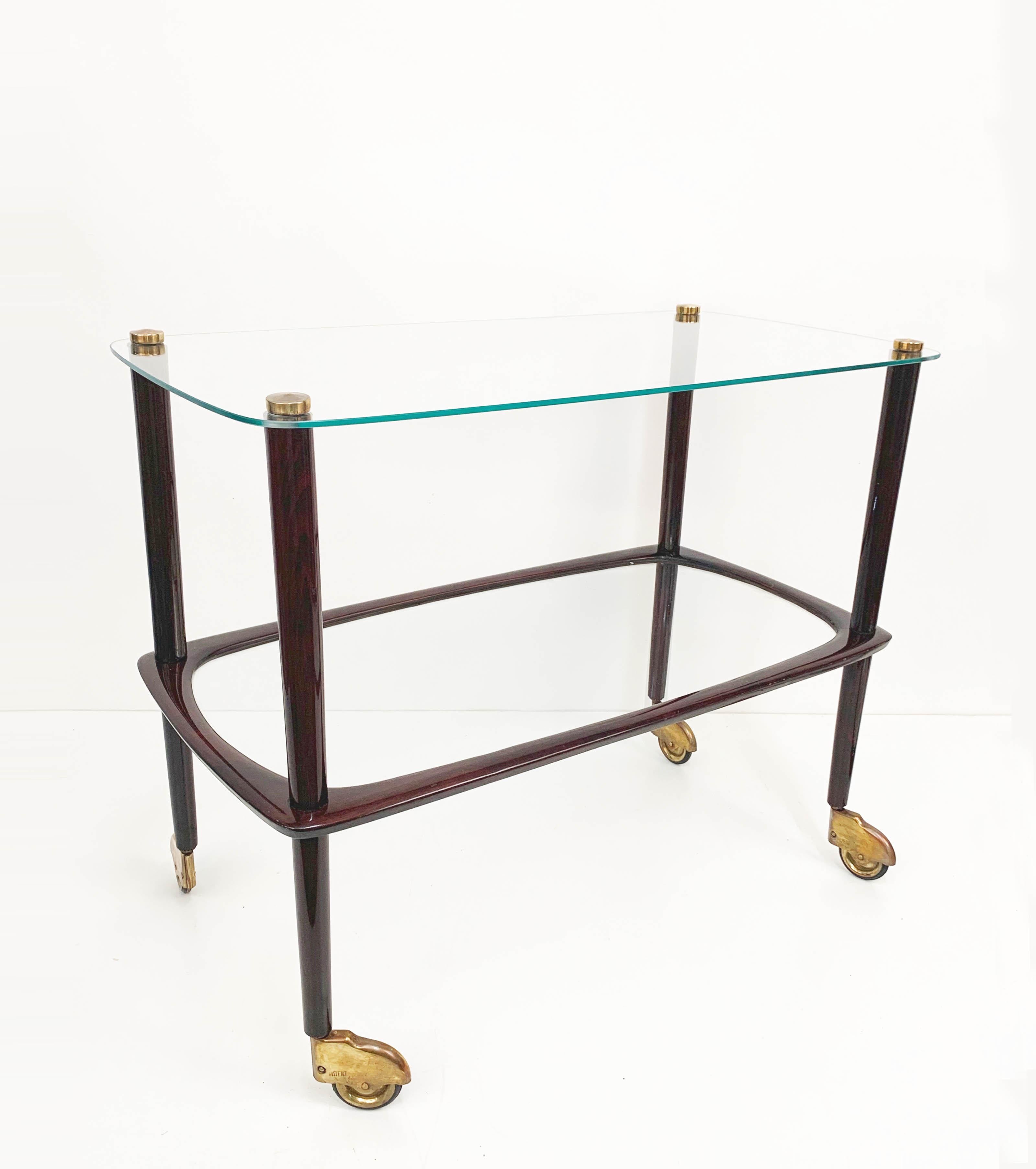 Midcentury Cesare Lacca Wood Italian Bar Cart with Glass Serving Tray, 1950s For Sale 5
