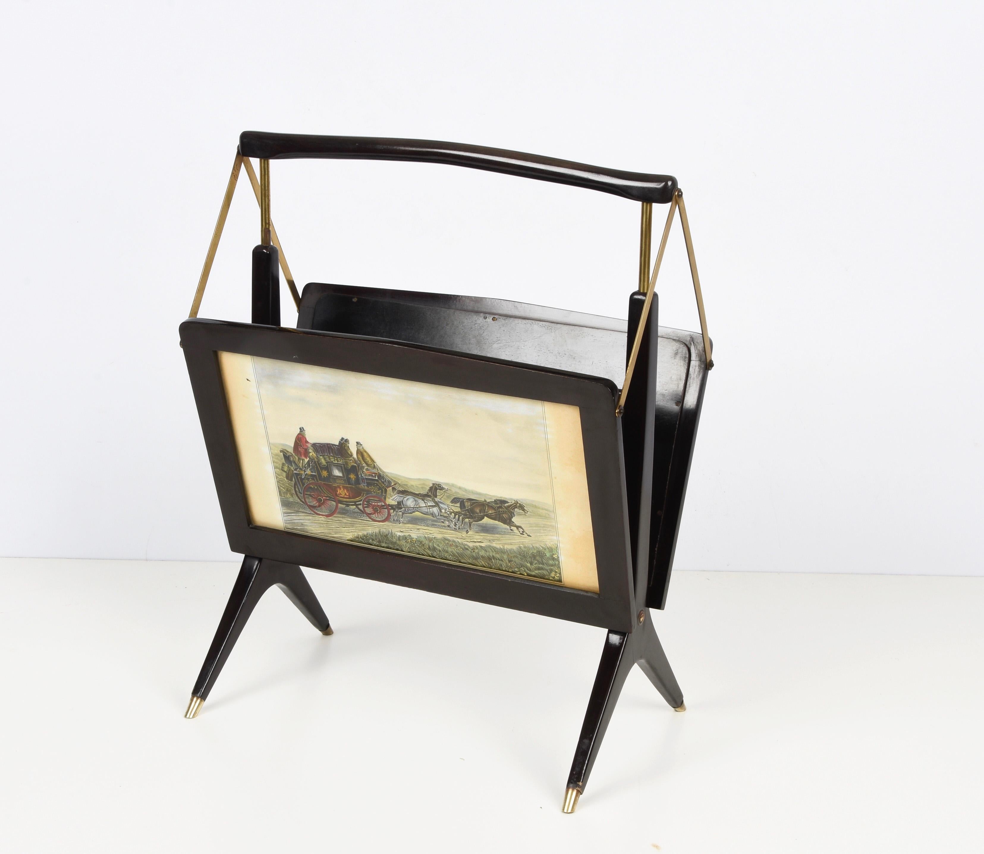 Midcentury Cesare Lacca Wood and Brass Italian Foldable Magazine Rack, 1950s For Sale 5