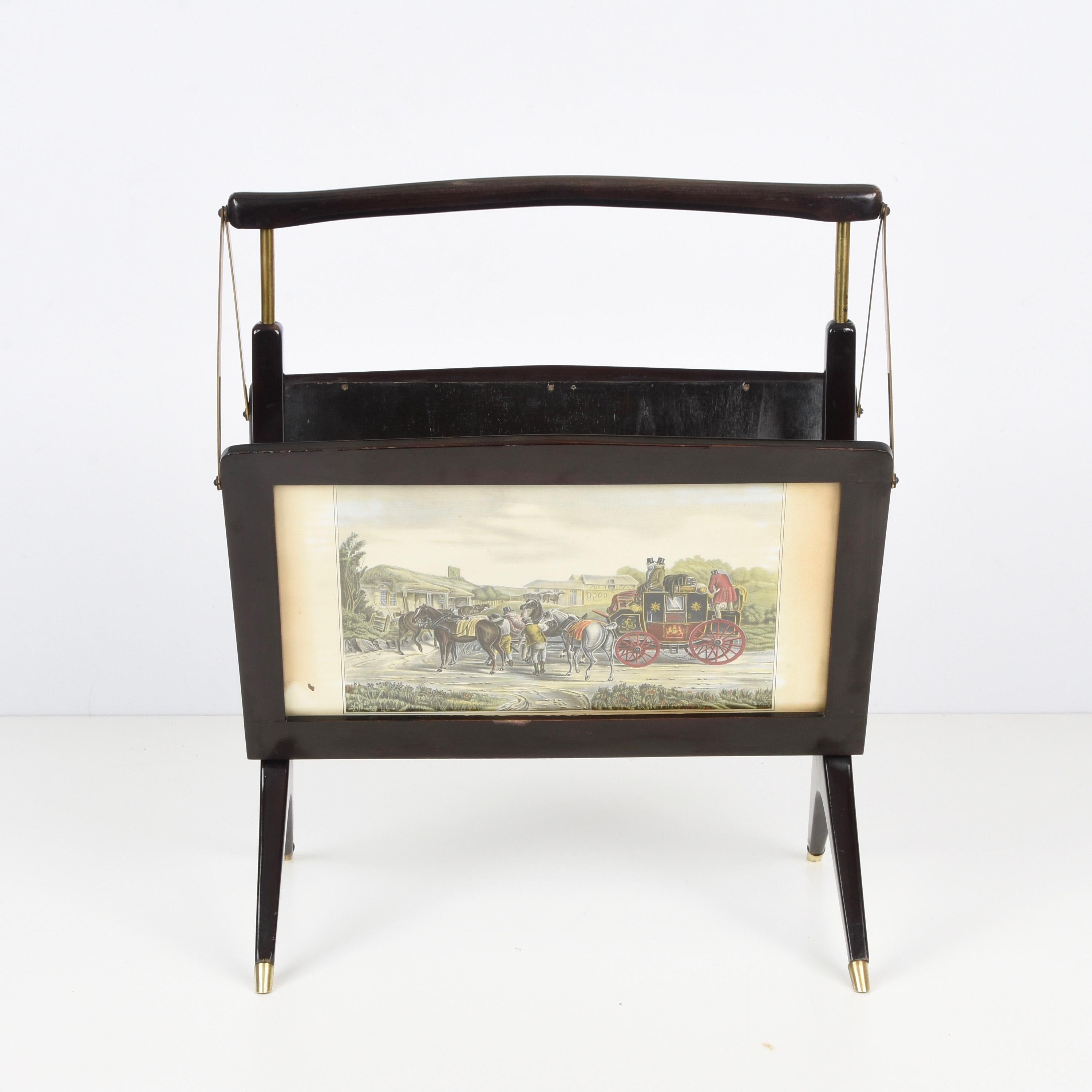 Midcentury Cesare Lacca Wood and Brass Italian Foldable Magazine Rack, 1950s For Sale 8