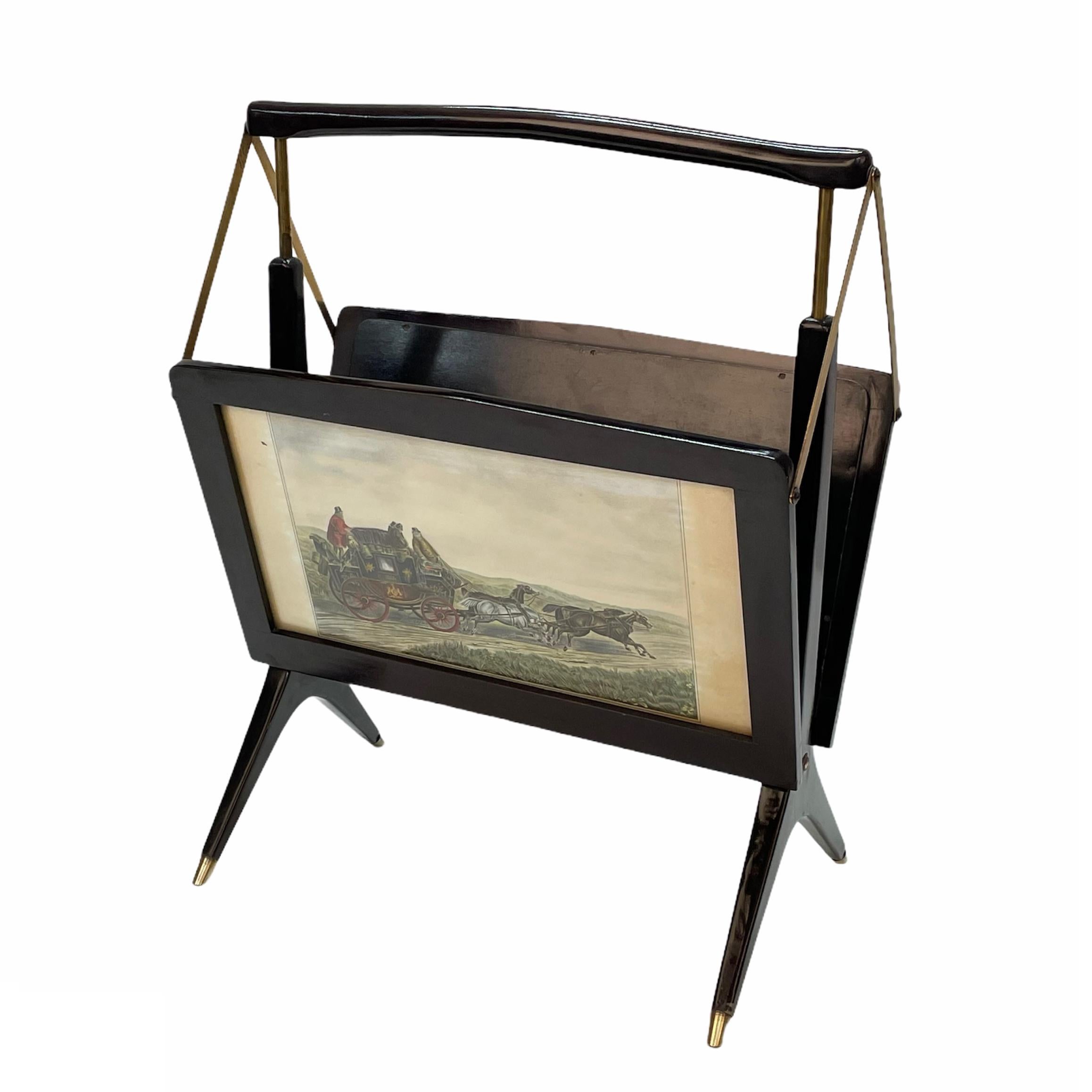 Midcentury Cesare Lacca Wood and Brass Italian Foldable Magazine Rack, 1950s For Sale 4