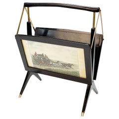 Midcentury Cesare Lacca Wood and Brass Italian Foldable Magazine Rack, 1950s