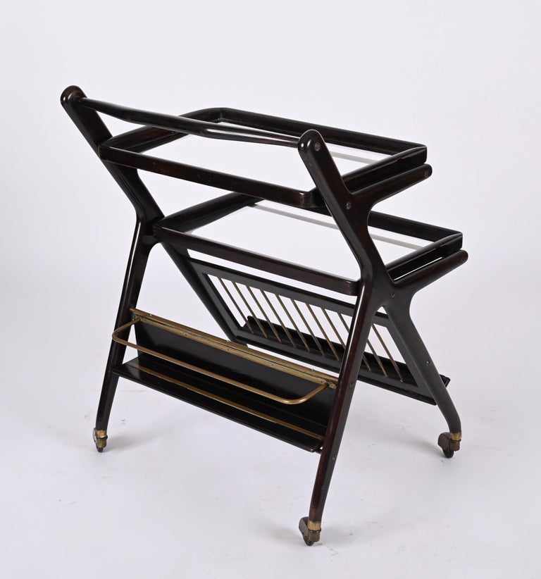 Midcentury Cesare Lacca Wood Italian Bar Cart with Serving Trays, 1950s For Sale 6