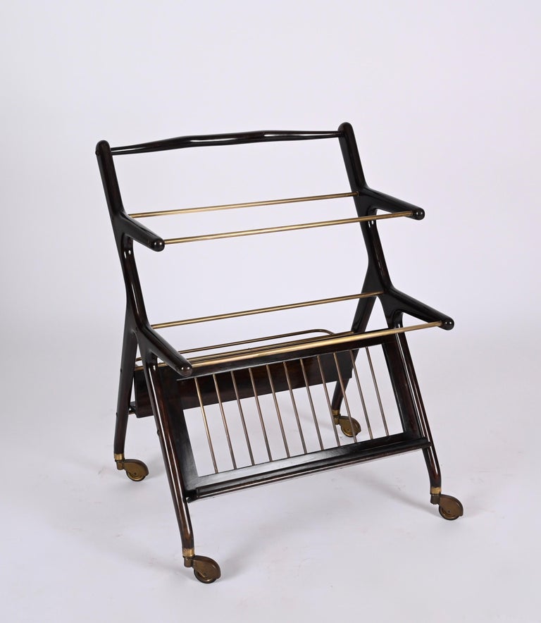 Midcentury Cesare Lacca Wood Italian Bar Cart with Serving Trays, 1950s For Sale 10
