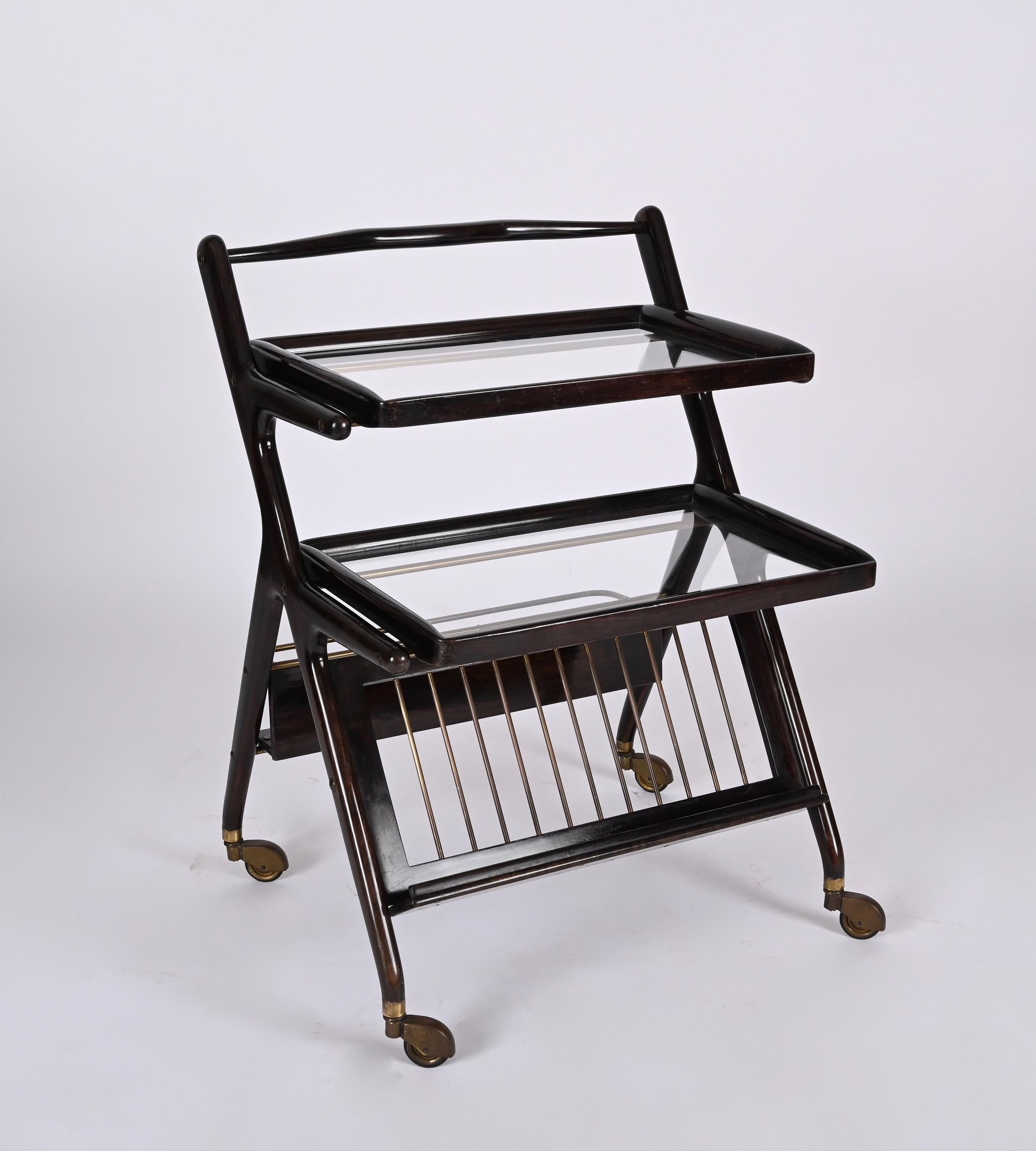 Midcentury Cesare Lacca Wood Italian Bar Cart with Serving Trays, 1950s For Sale 12