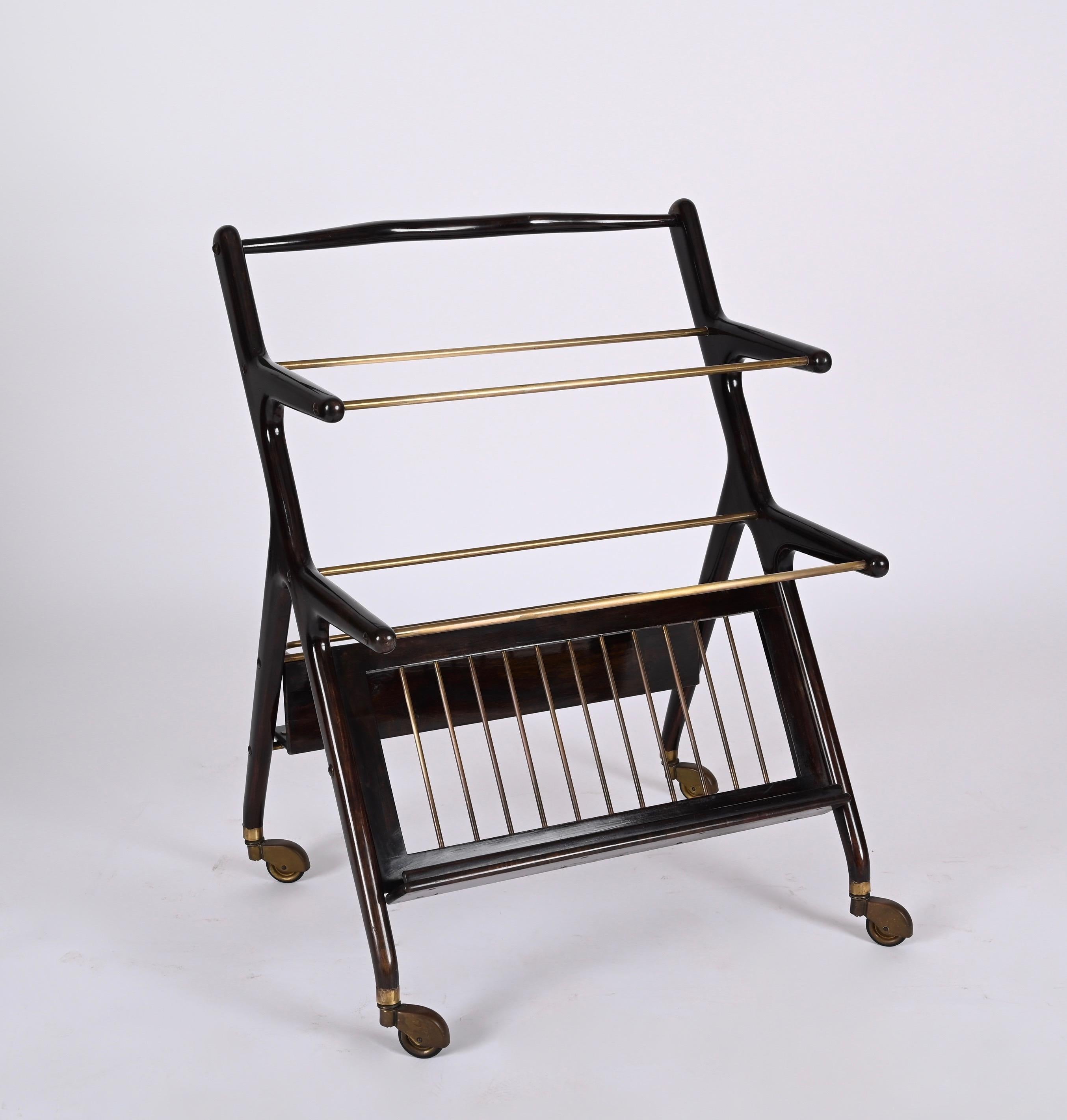 Mid-Century Modern Midcentury Cesare Lacca Wood Italian Bar Cart with Serving Trays, 1950s For Sale