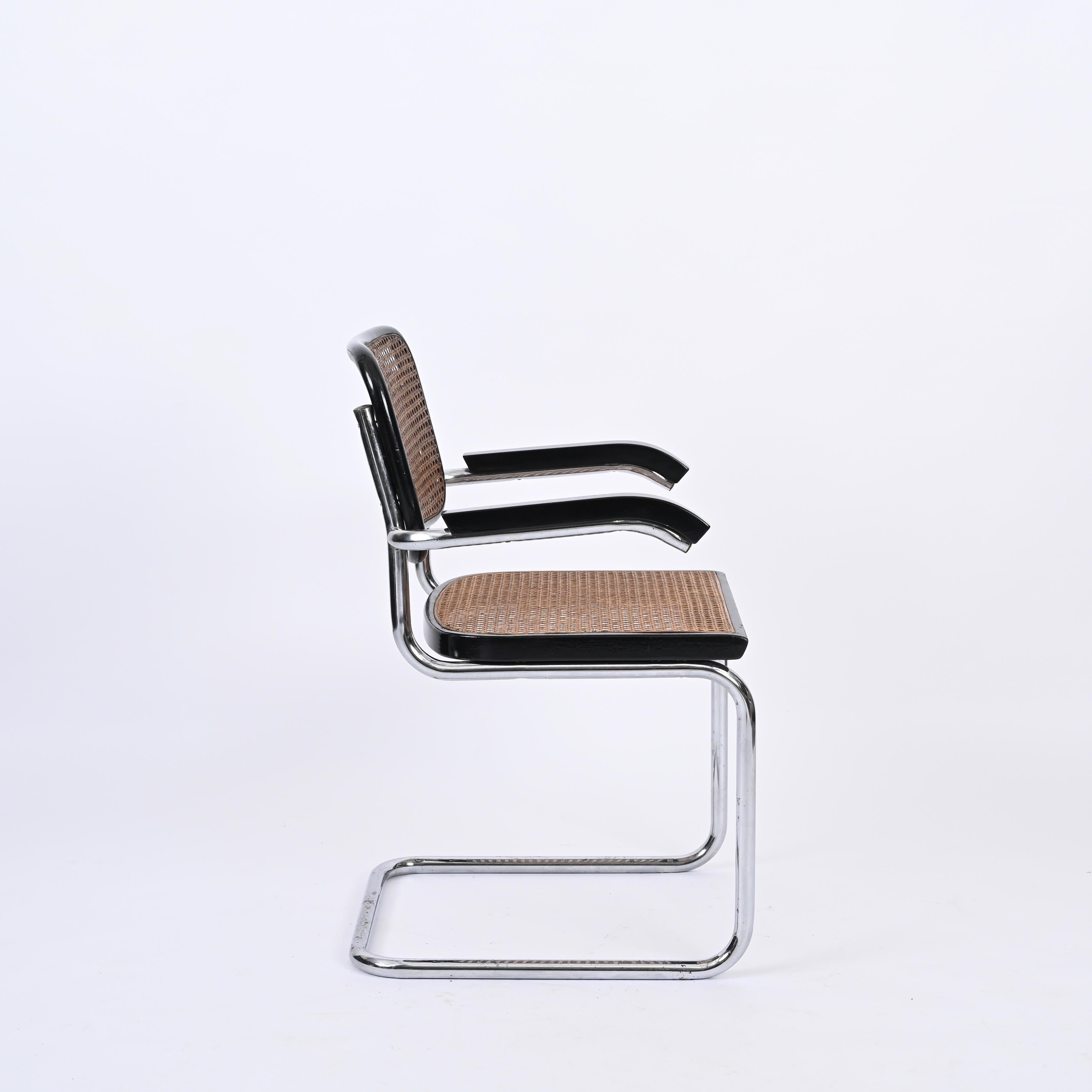 20th Century MidCentury Cesca Armchair in Chrome and Straw by Marcel Breuer for Gavina, 1960s For Sale