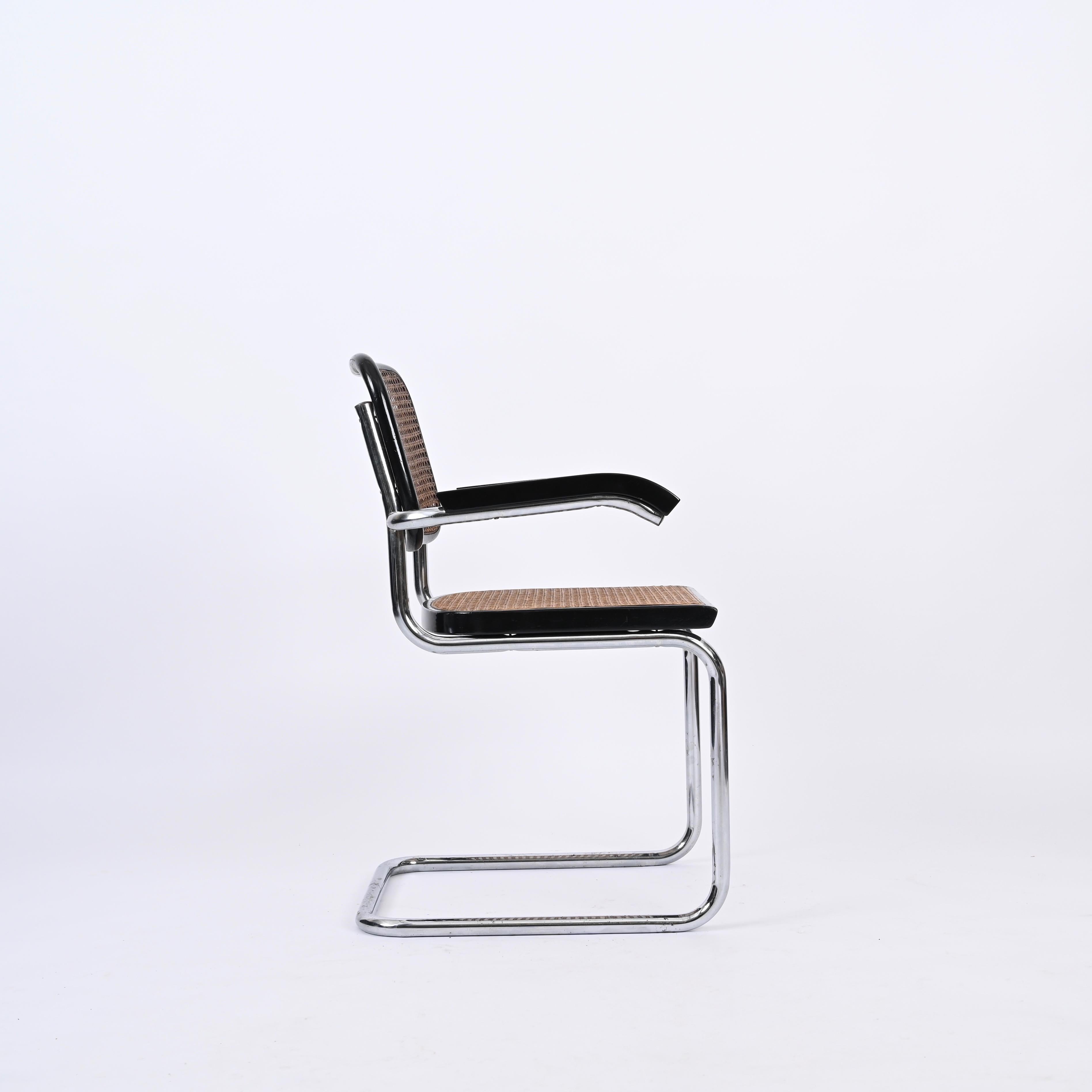 Metal MidCentury Cesca Armchair in Chrome and Straw by Marcel Breuer for Gavina, 1960s
