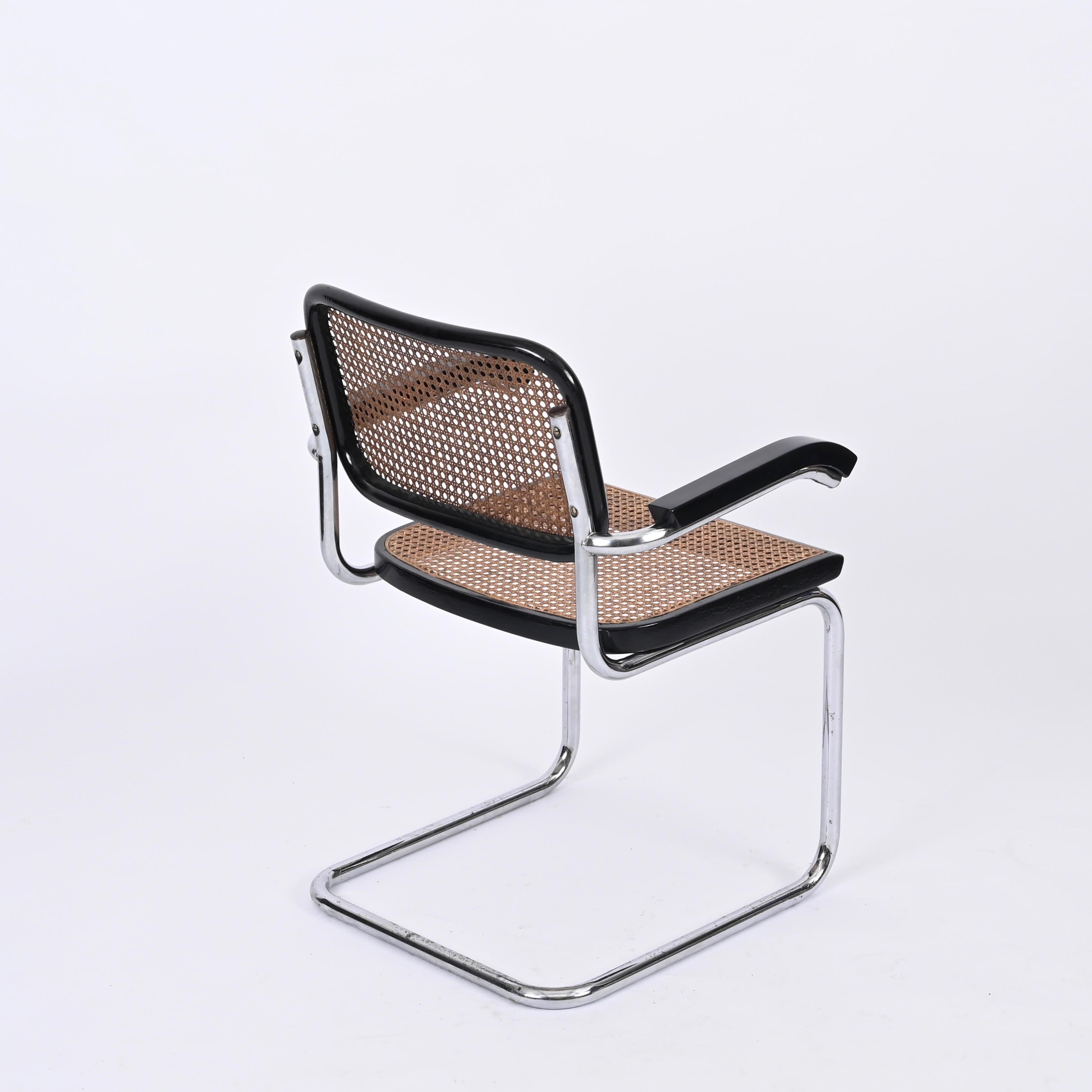 MidCentury Cesca Armchair in Chrome and Straw by Marcel Breuer for Gavina, 1960s For Sale 1