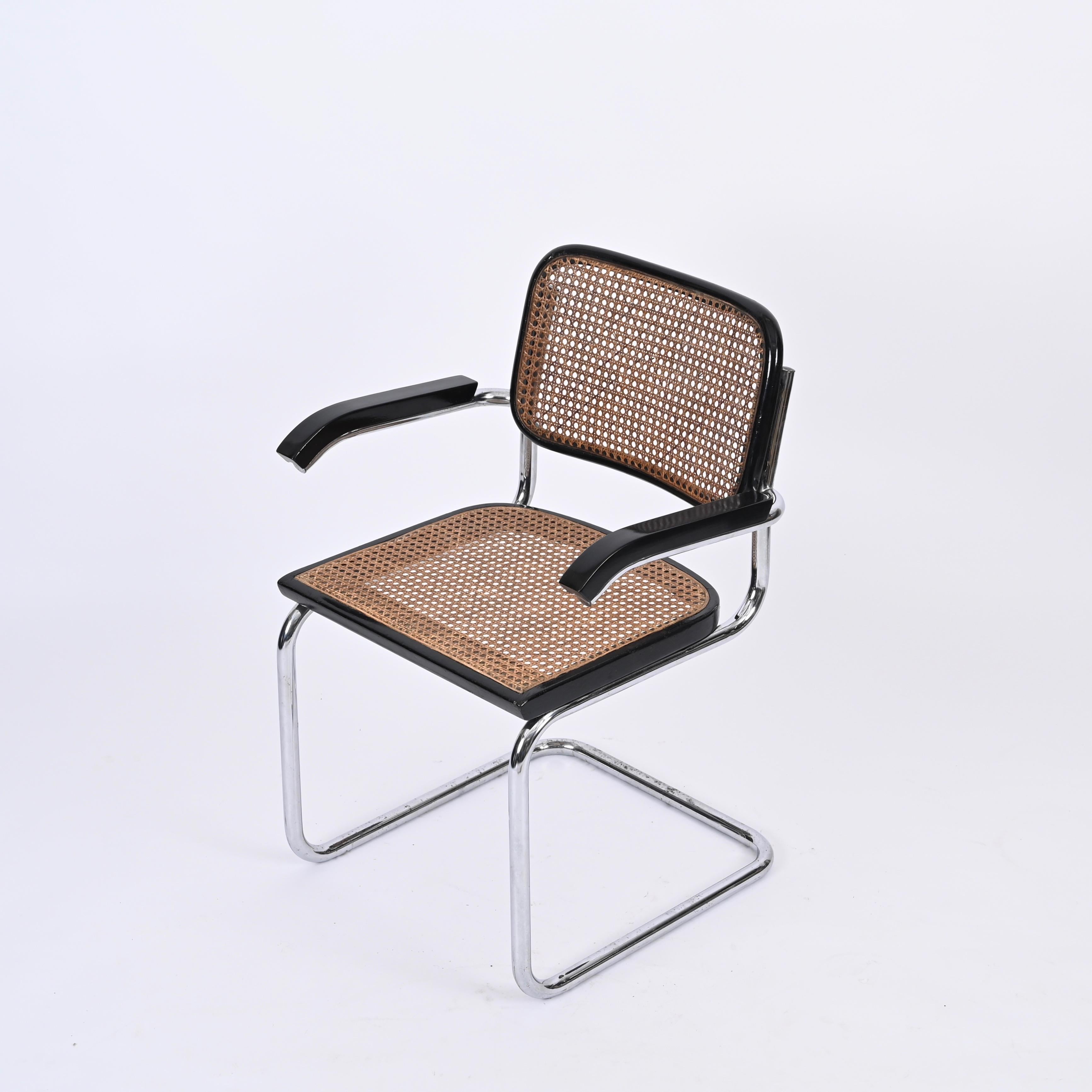 Mid-Century Modern MidCentury Cesca Armchair in Chrome and Straw by Marcel Breuer for Gavina, 1960s For Sale