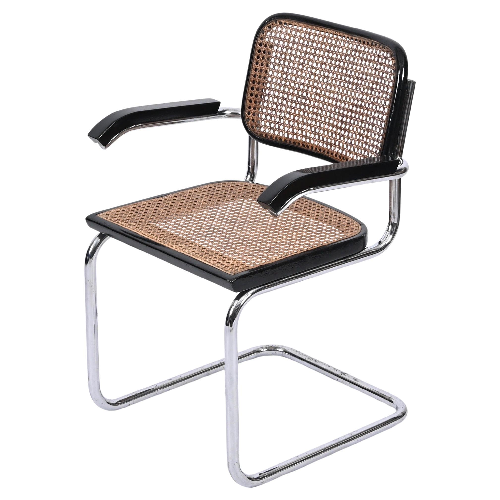 MidCentury Cesca Armchair in Chrome and Straw by Marcel Breuer for Gavina, 1960s For Sale 2