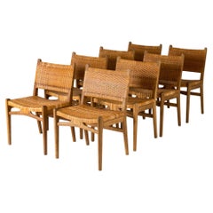 Midcentury "Ch-31" Oak and Rattan Dining Chairs by Hans J. Wegner, Denmark, 1950
