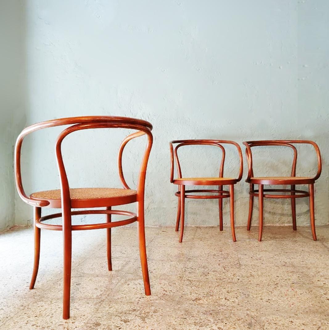 Czech Four Chairs or Archairs  After Thonet  Midcentury  209, Brown Bentwood, 1950s