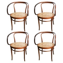 Vintage Four Chairs or Archairs  After Thonet  Midcentury  209, Brown Bentwood, 1950s