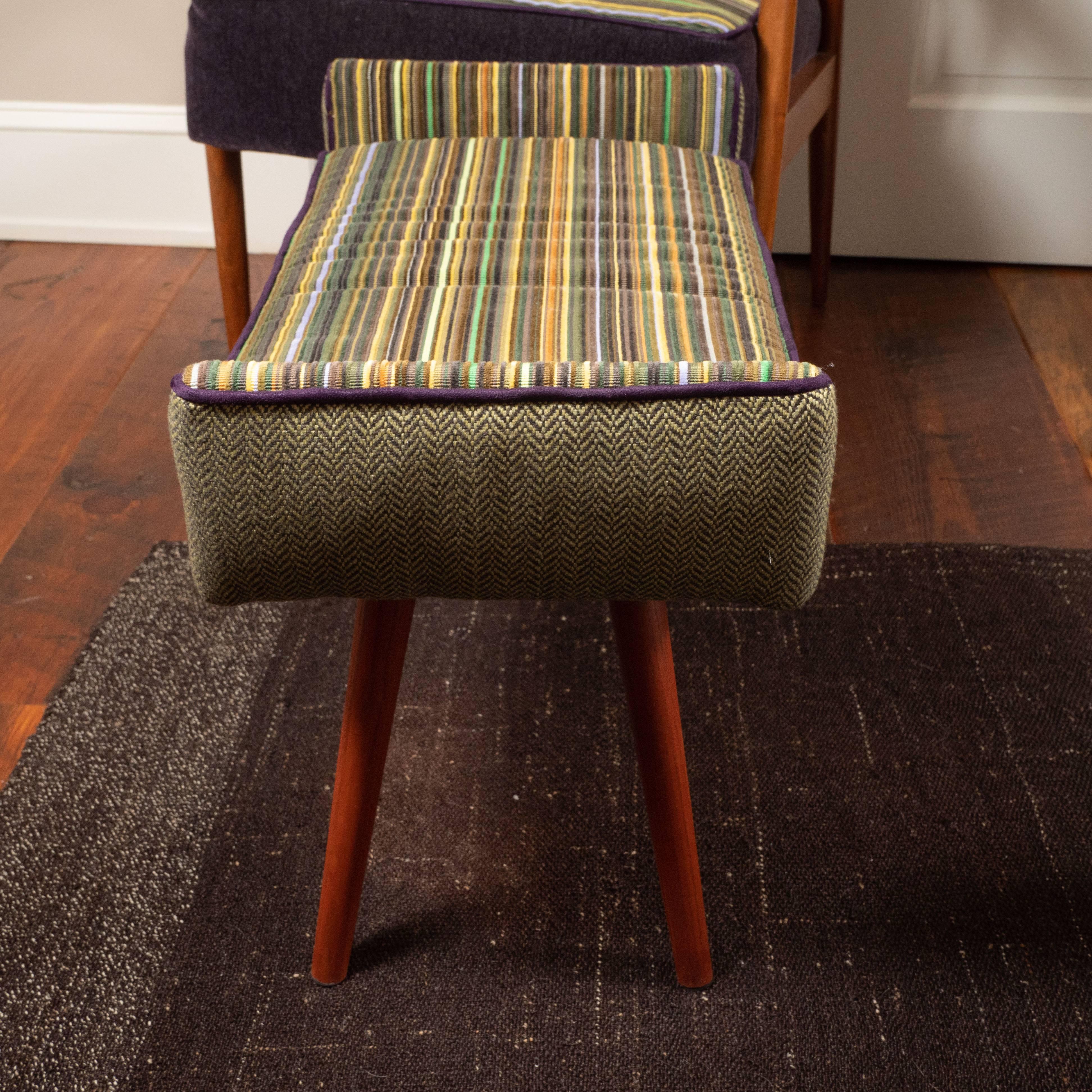 Mid-Century Modern Midcentury Chair and Footstool with New Upholstery