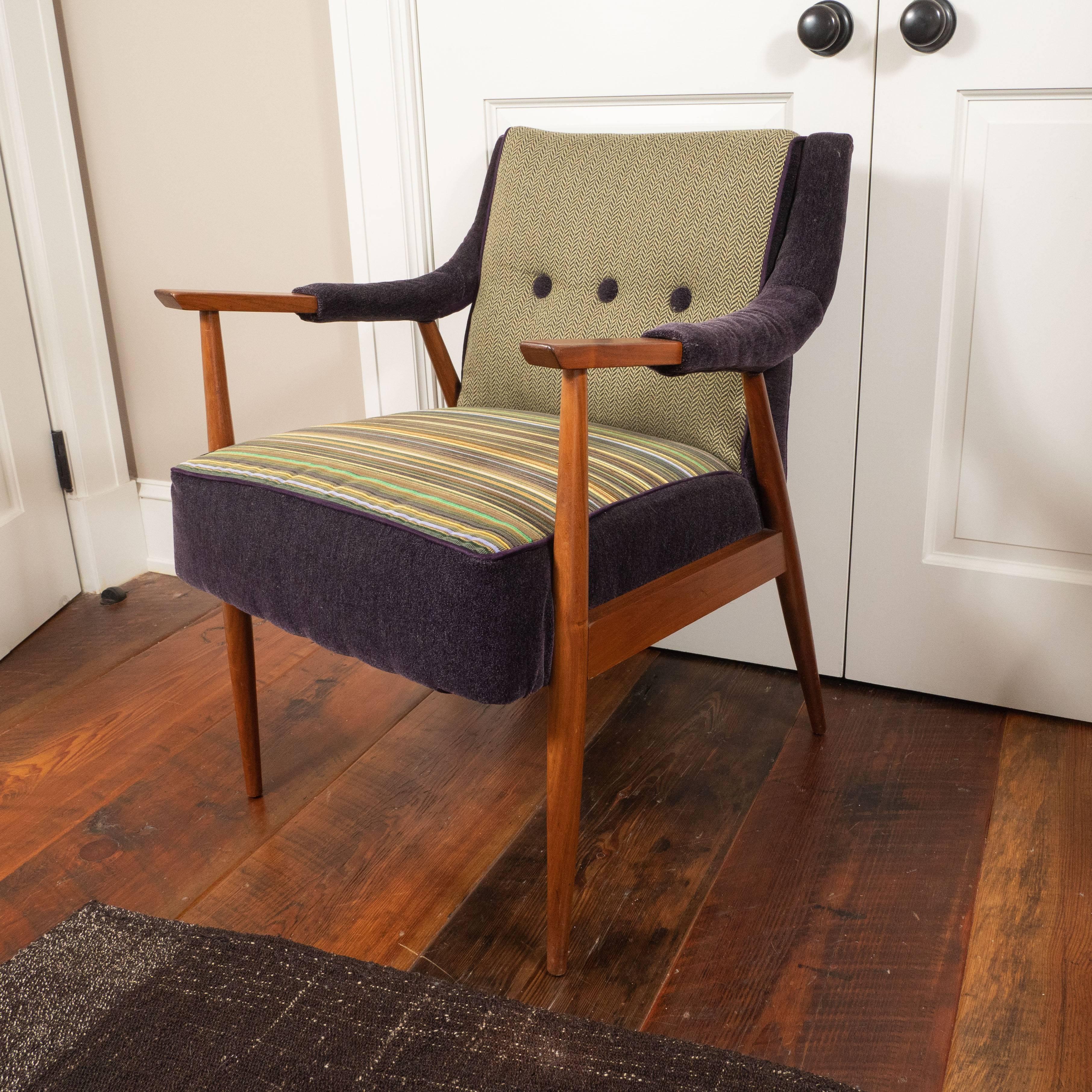 American Midcentury Chair and Footstool with New Upholstery
